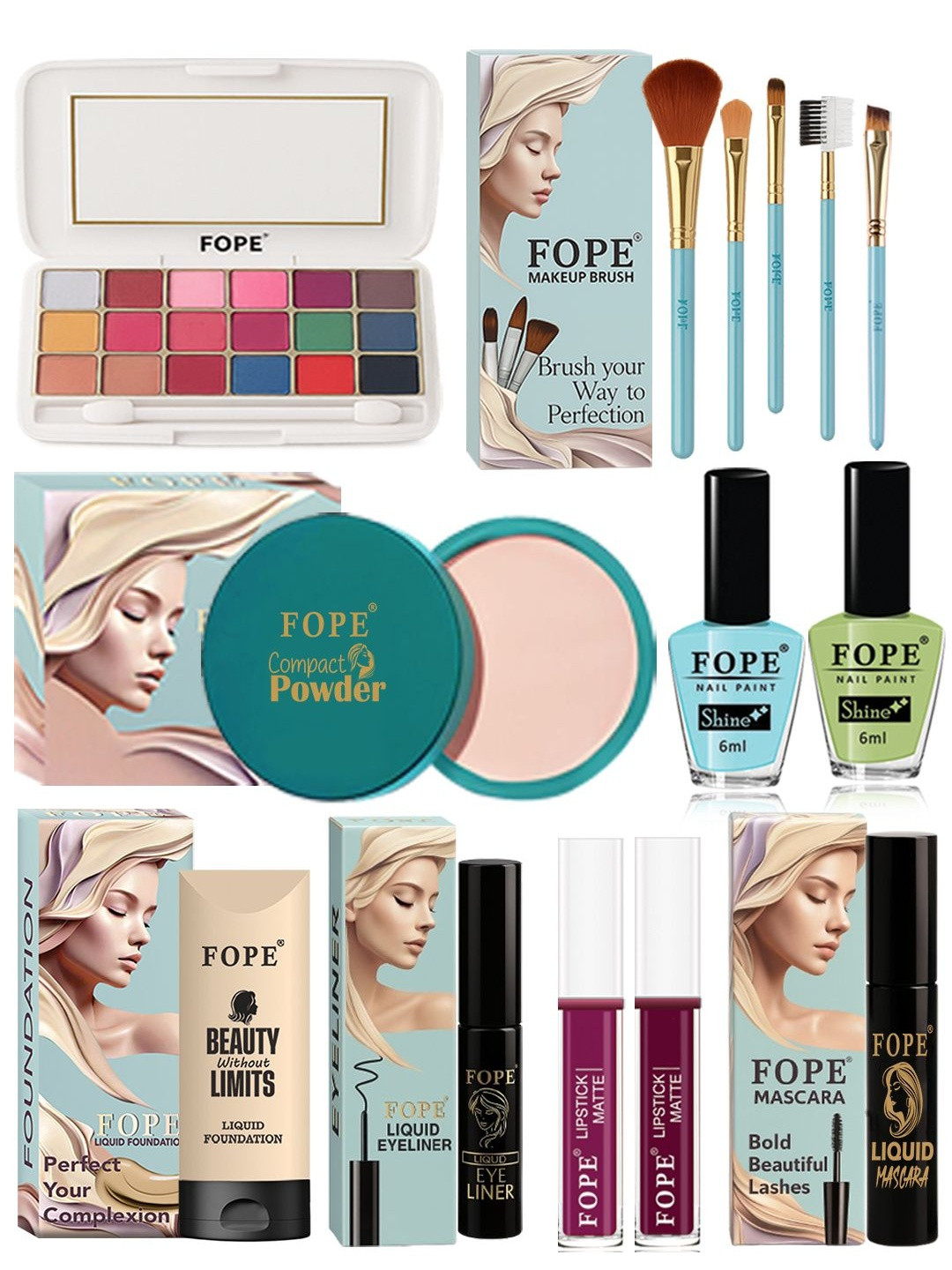FOPE Set Of 14 Long Lasting Smudge Proof Party Glam Makeup Combo
