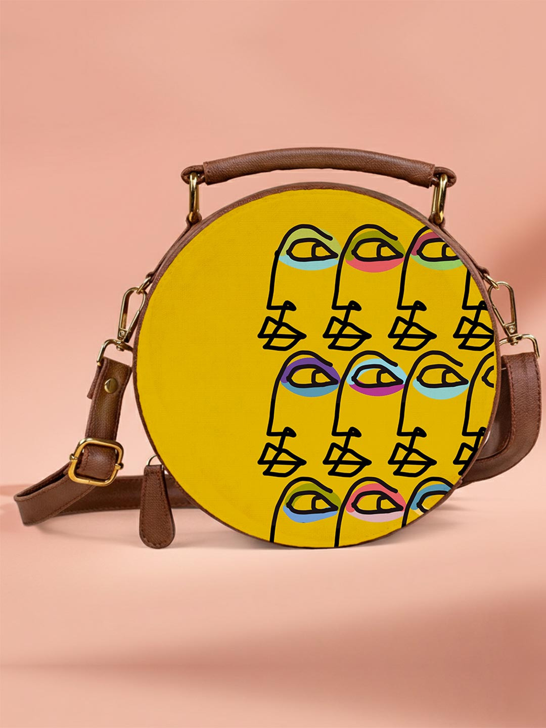 Kalankit Graphic Printed Pure Vegan Leather Round Crossbody Shoulder Sling