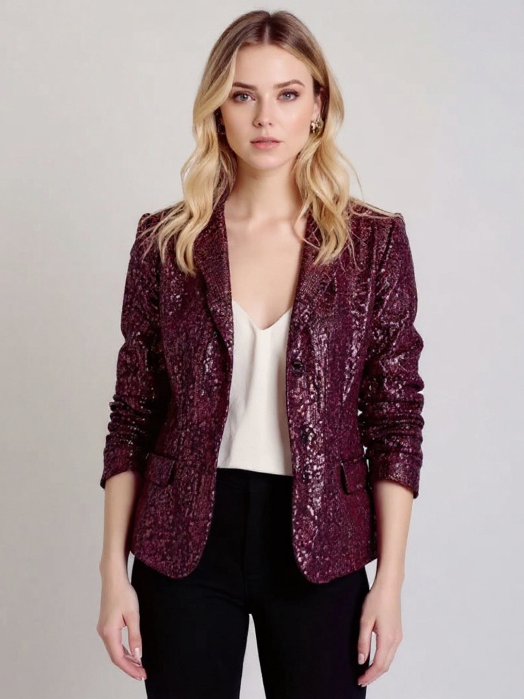 bebe Women Lapel Collar Solid Tailored Jacket