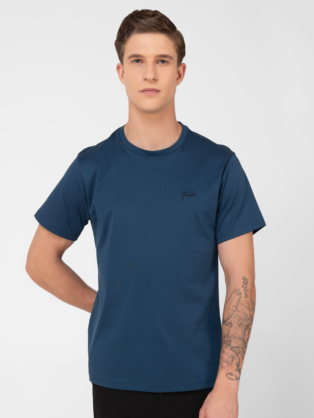 TENHEM Mercerised Interlock Men Brand Logo Printed Regular Fit Pure Cotton T-shirt