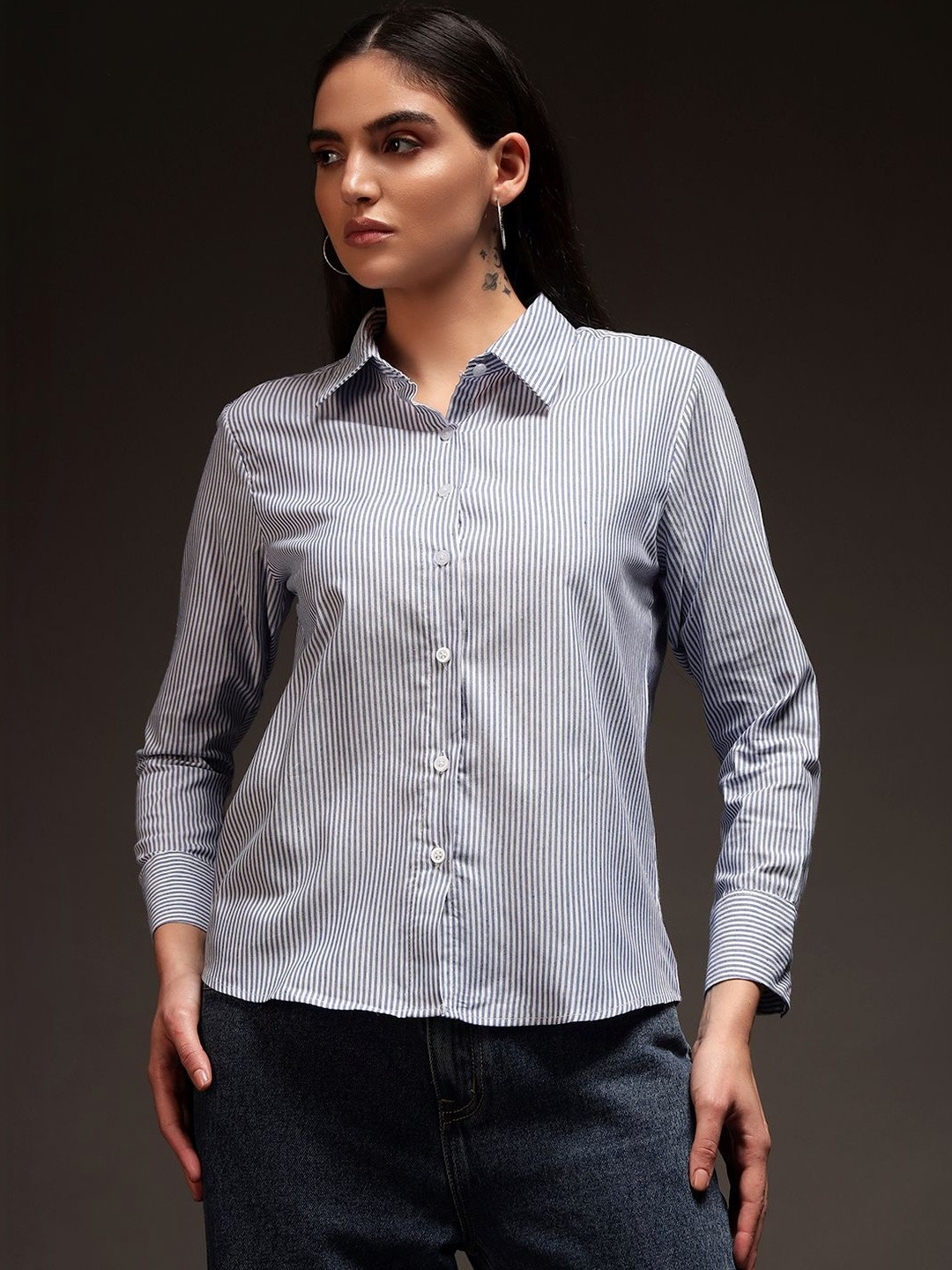 Swaggish Women Striped Casual Shirt