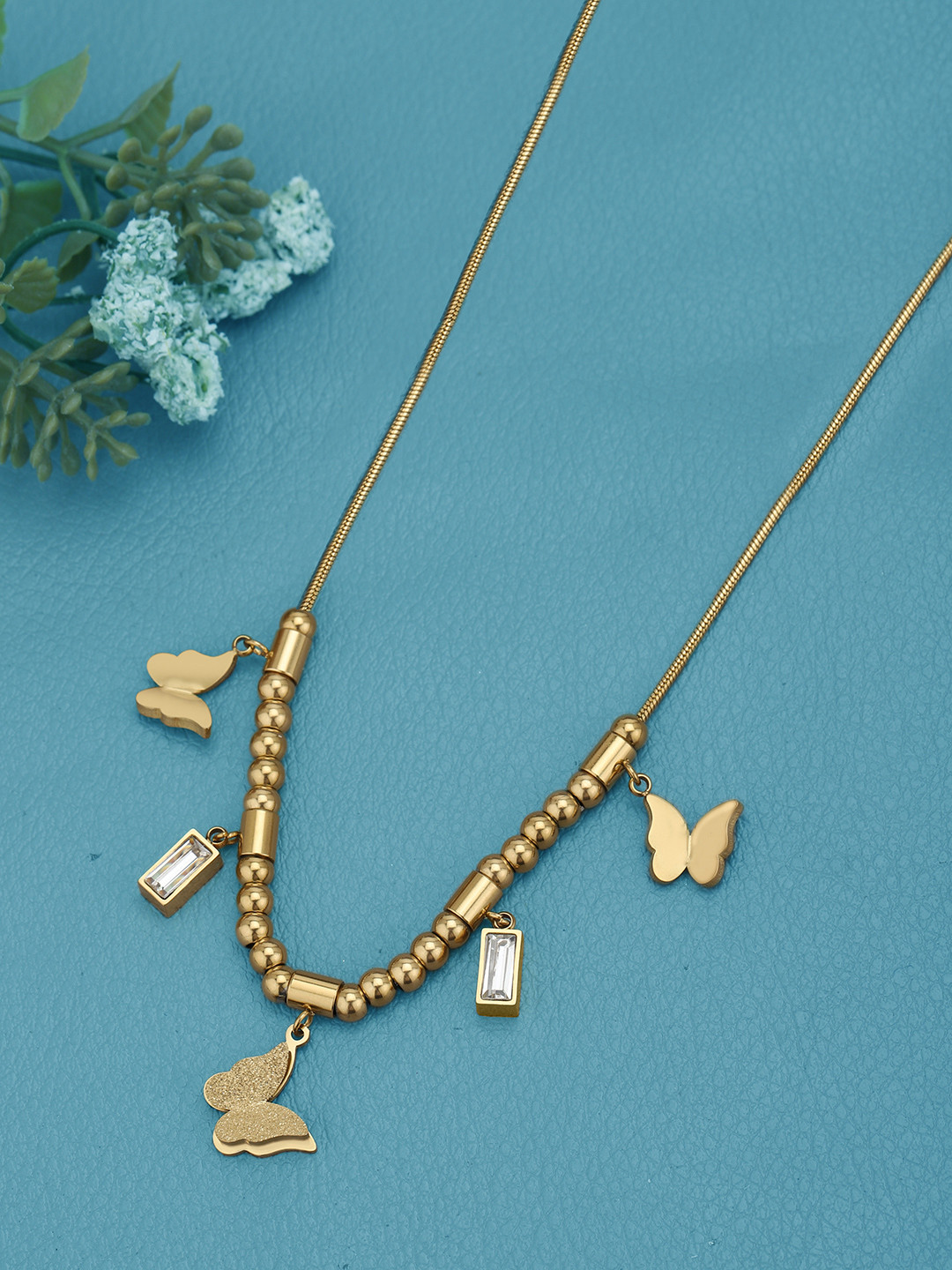 Carlton London 18K Gold Plated CZ Multiple Butterfly Charm Necklace