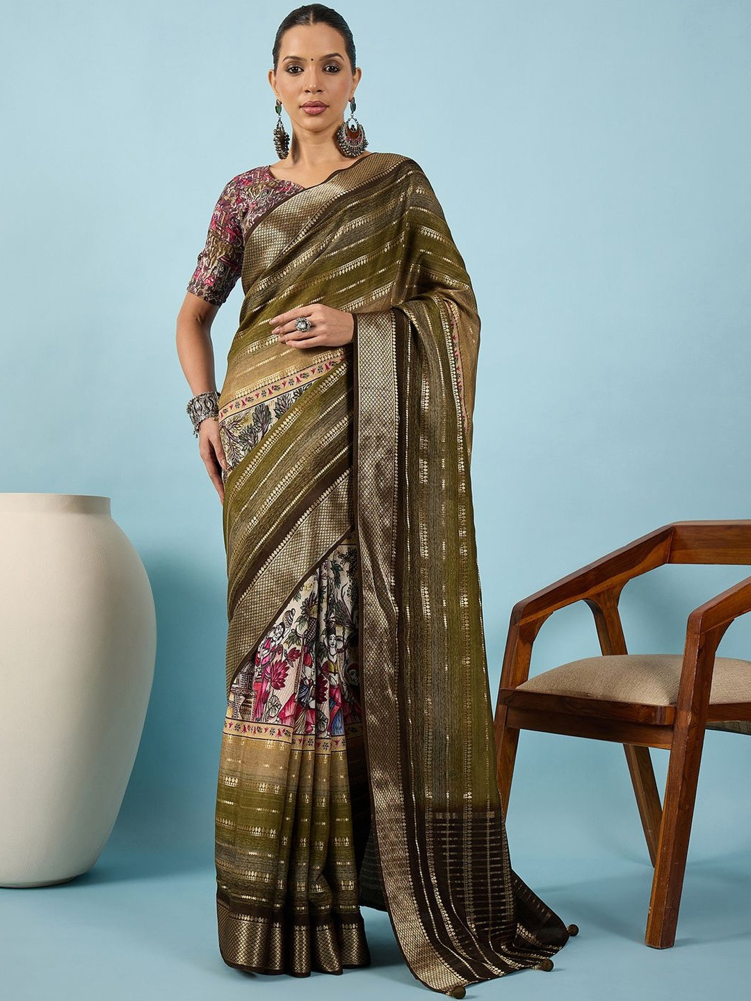 all about you Ethnic Motifs Zari Silk Blend Tussar Saree