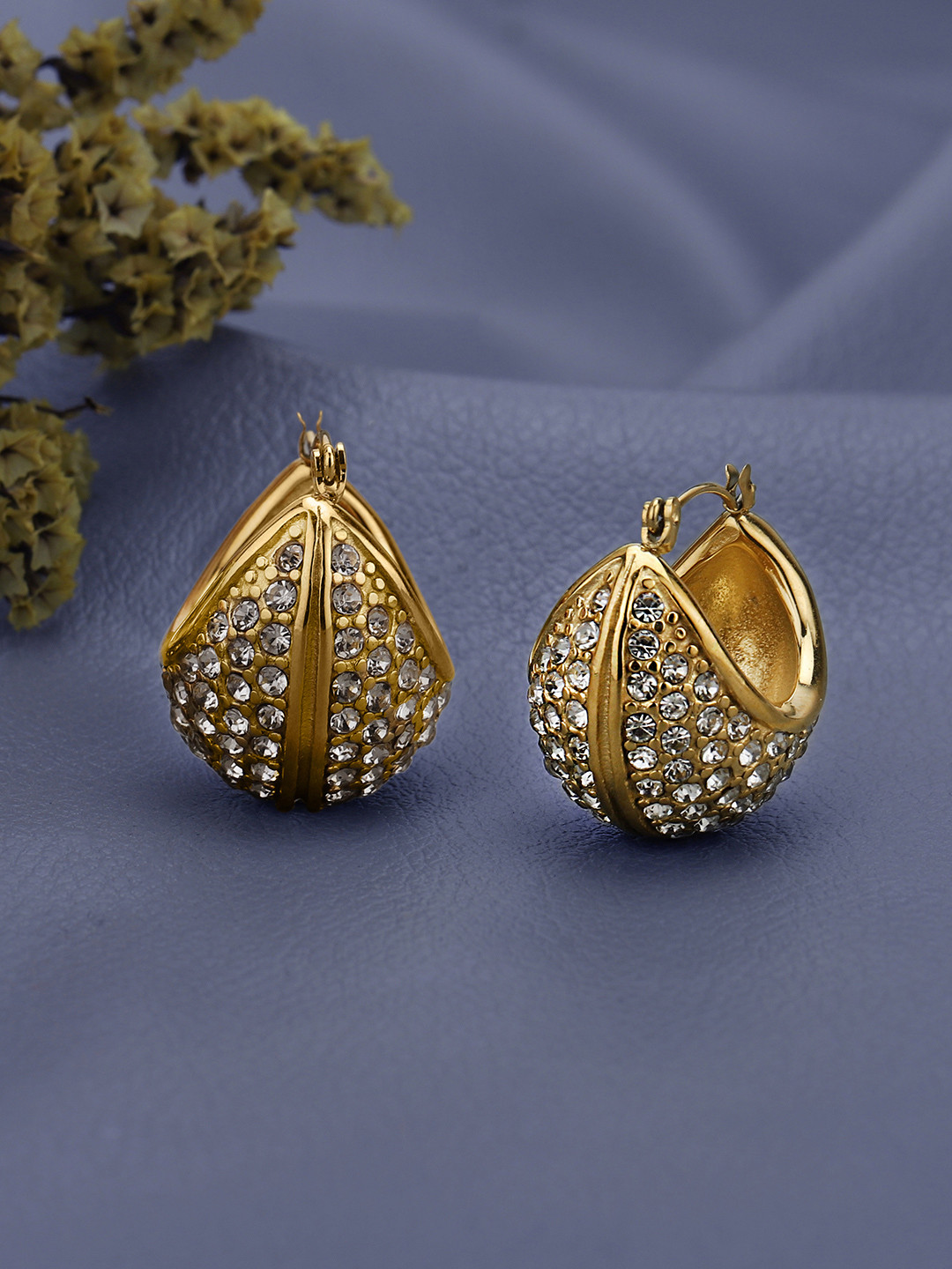 Carlton London 18K Gold Plated CZ Crescent Hoop Earring