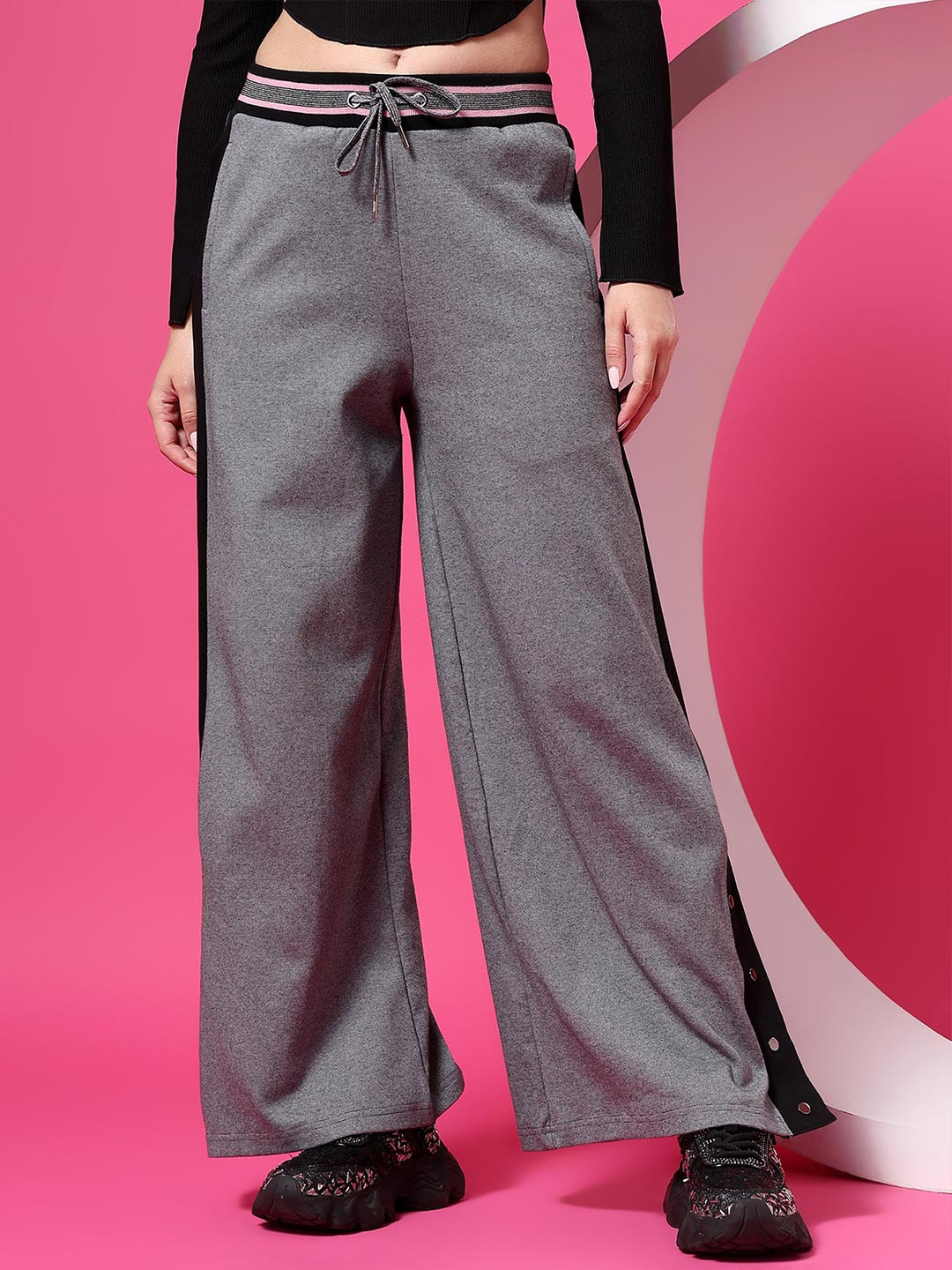 AKTIO Women Striped Relaxed Straight Leg High-Rise Trousers