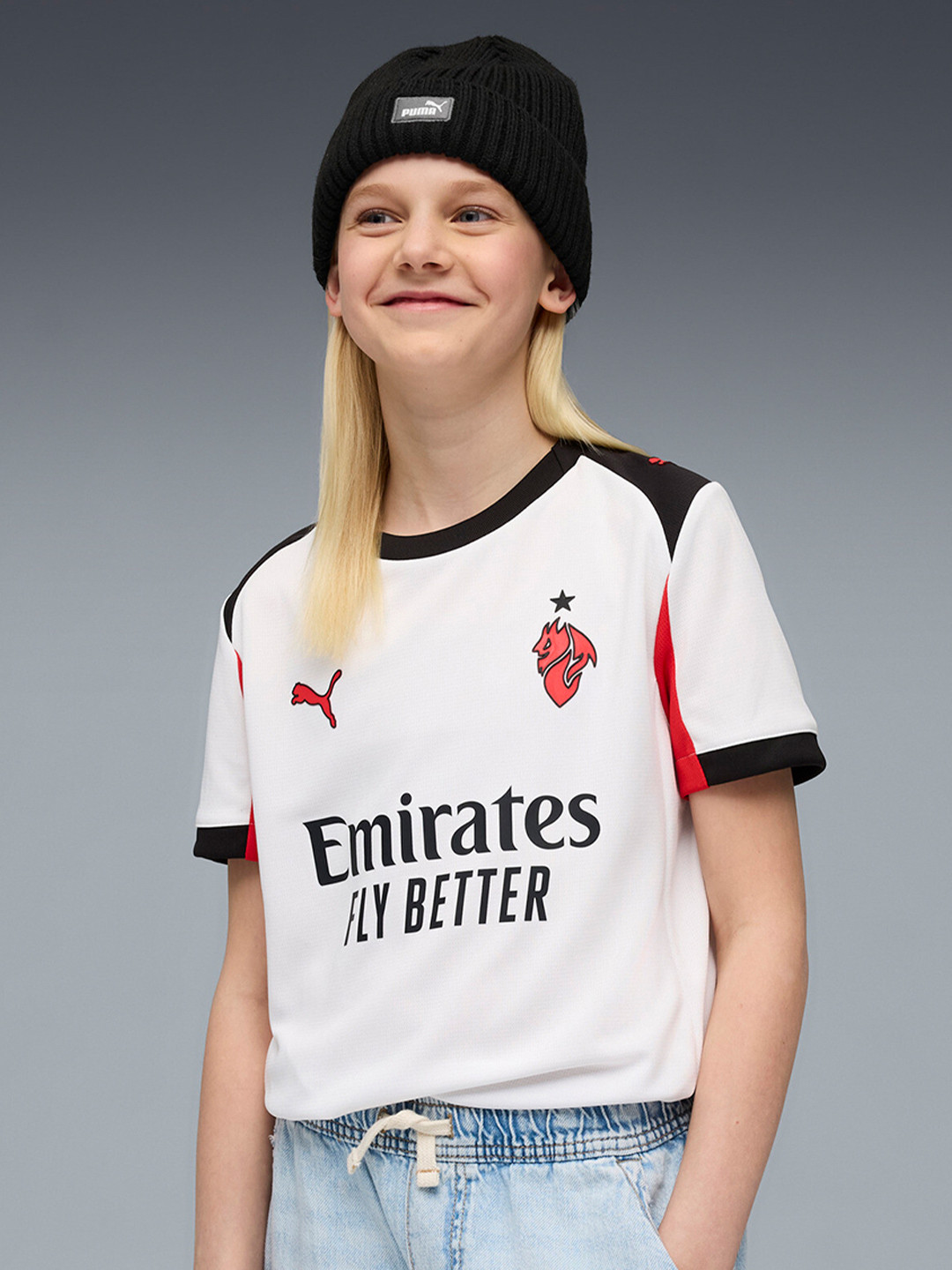 Puma AC Milan Away Replica Kids Football Jersey Brand Logo Printed T-Shirt