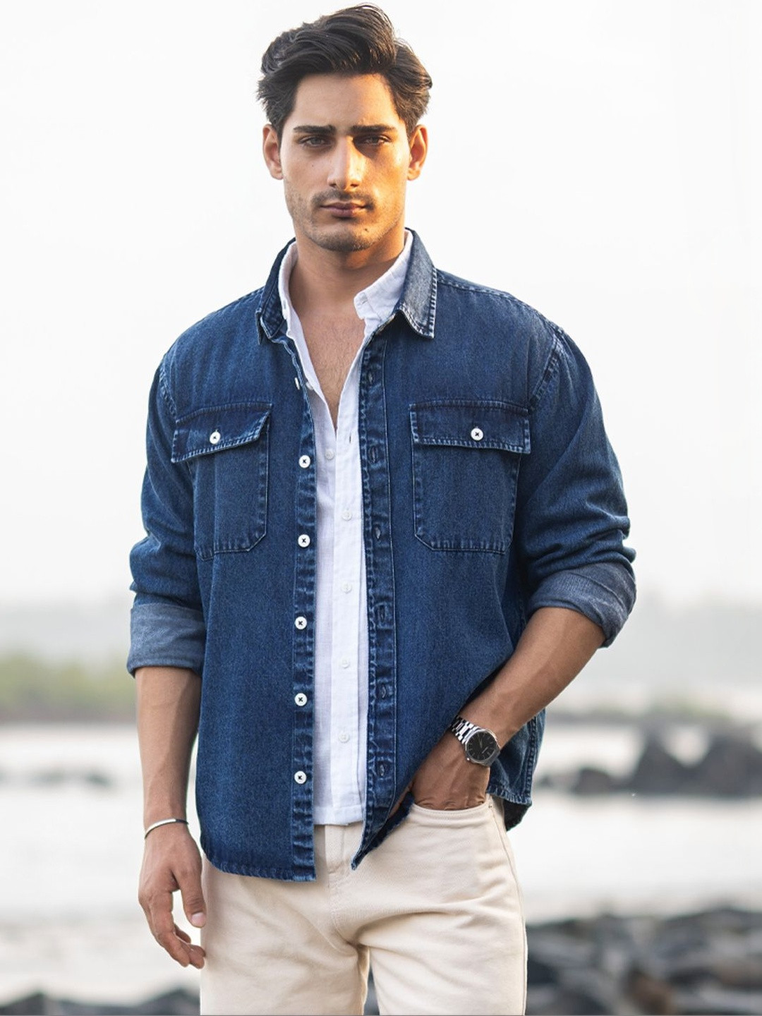 Powerlook Washed Denim Cotton Long Sleeves Shirt