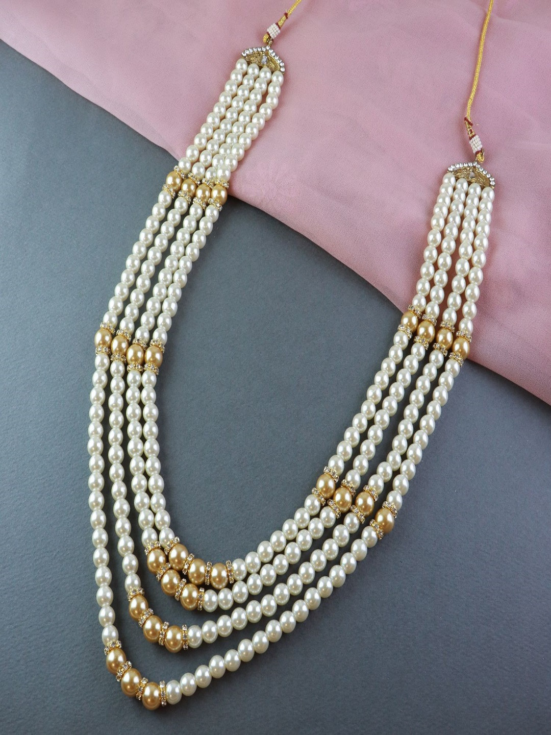 I Jewels Men Gold-Toned & White Gold-Plated Dulha Moti Necklace