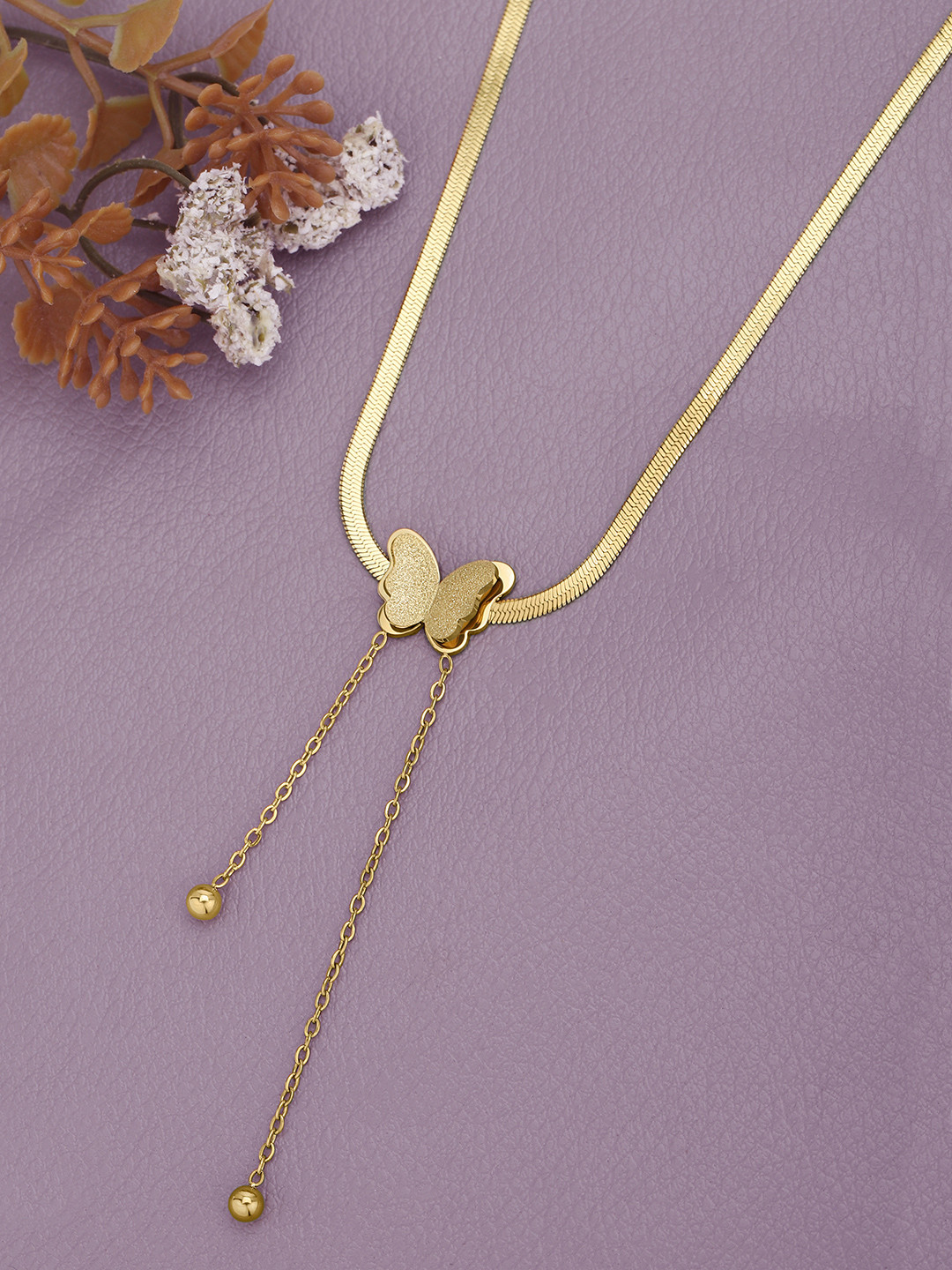 Carlton London 18K Gold Plated Snake Chain Butterfly Lariat Necklace