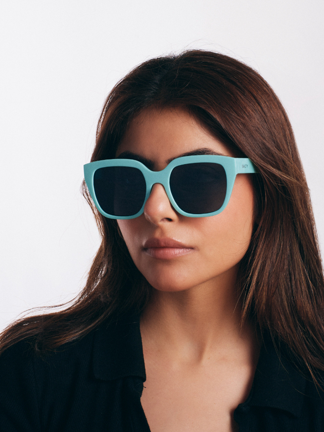 SALTY Girls Chic Aqua Blue Frame Square Sunglasses SG0034-BU-GY