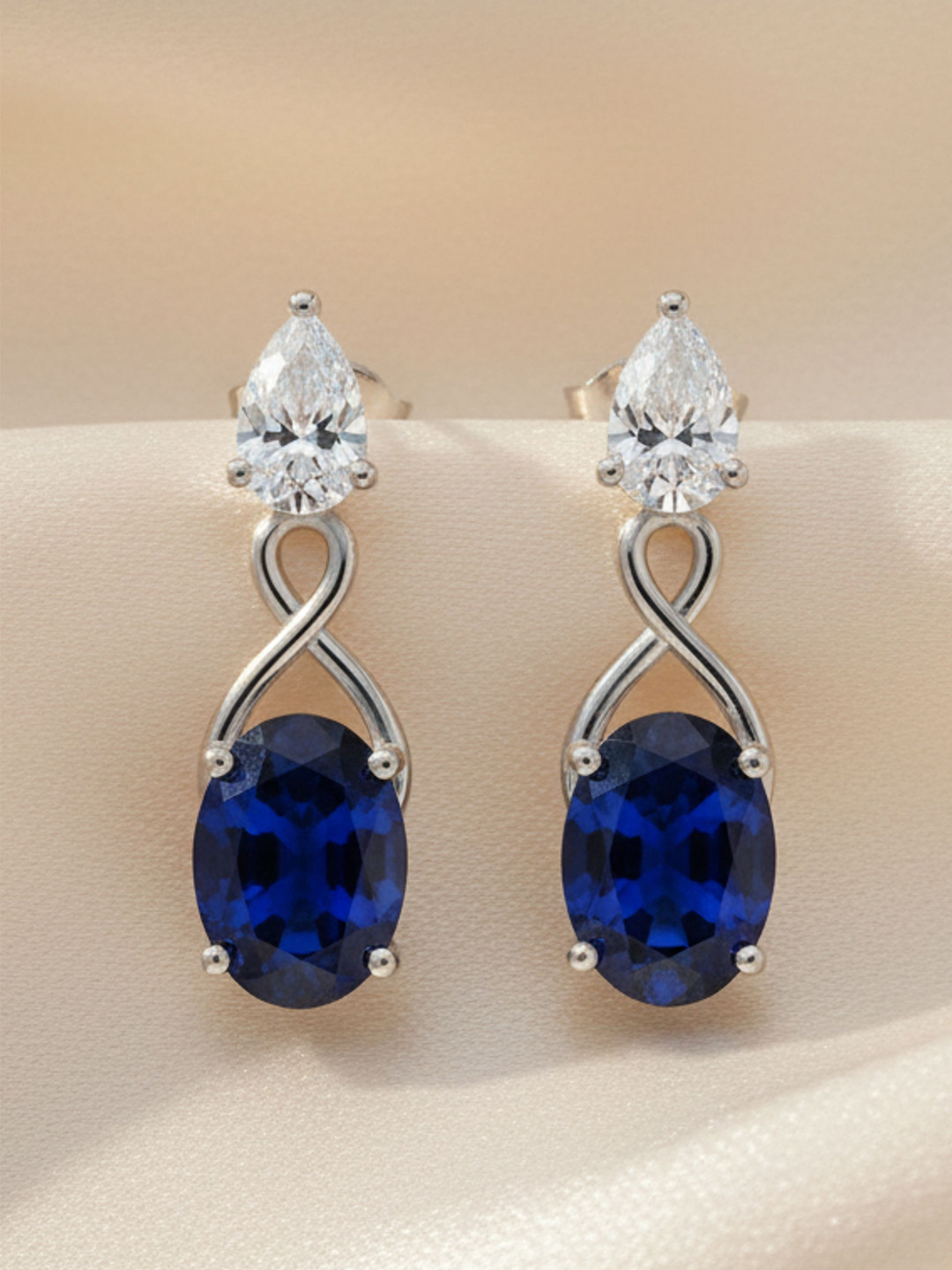 Kicky And Perky 925 Sterling Silver Oval Shape Lolite Moissanite Stone Studded Earring