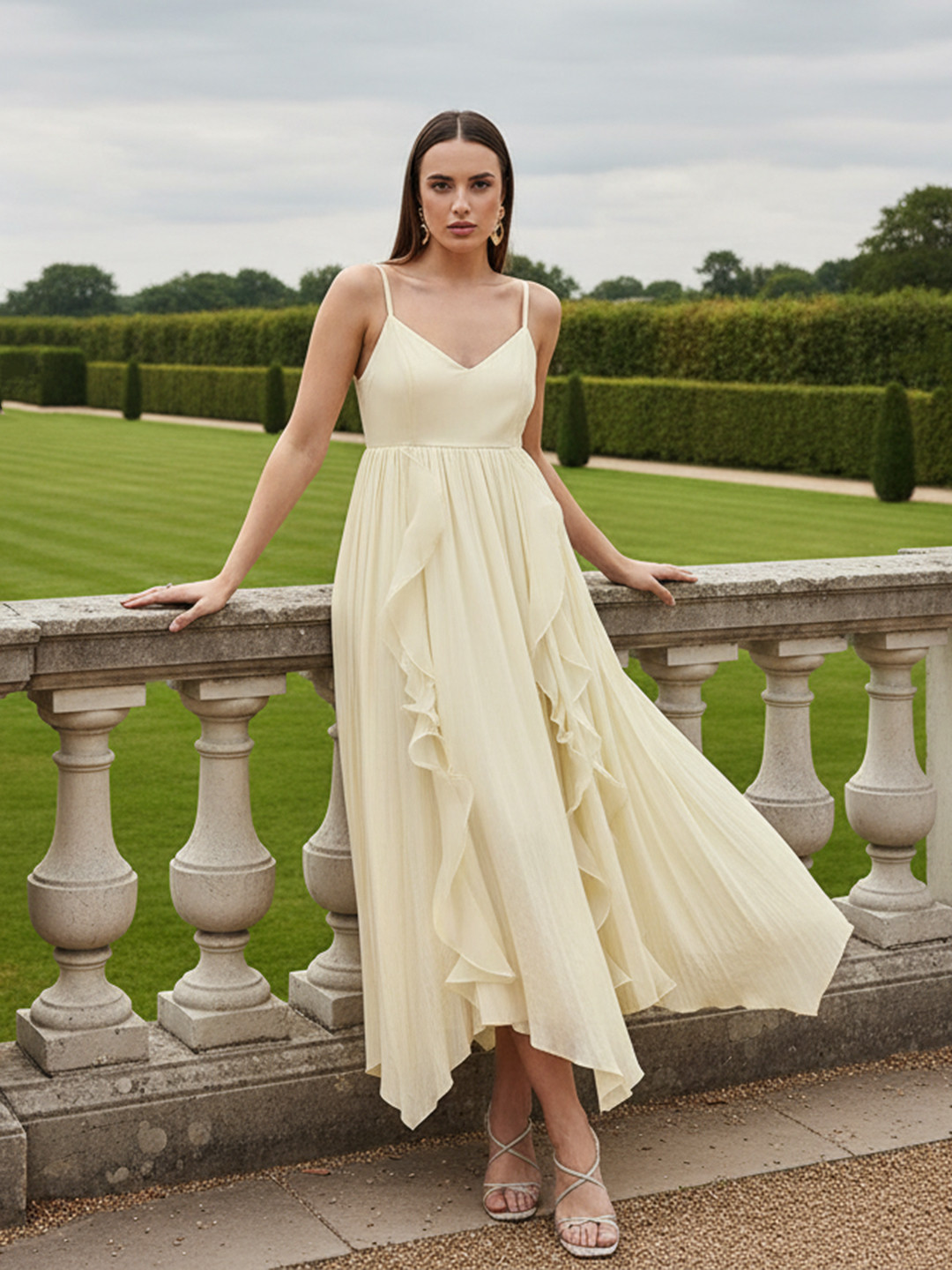bebe Ruffled Fit & Flare Midi Dress