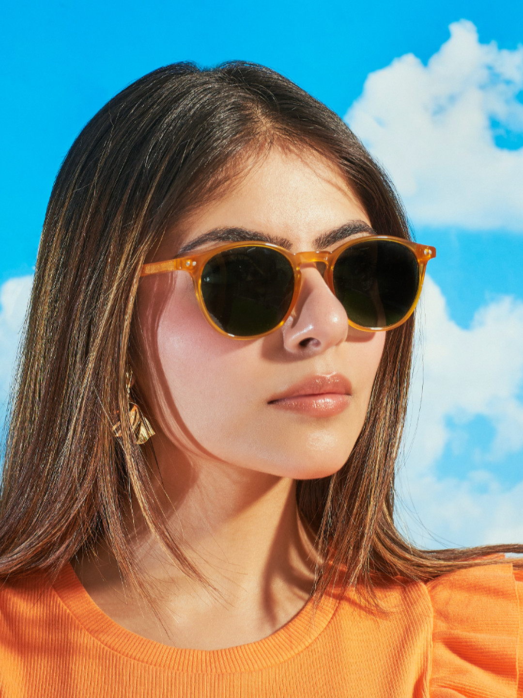 SALTY Unisex Green Lens & Orange Round Sunglasses