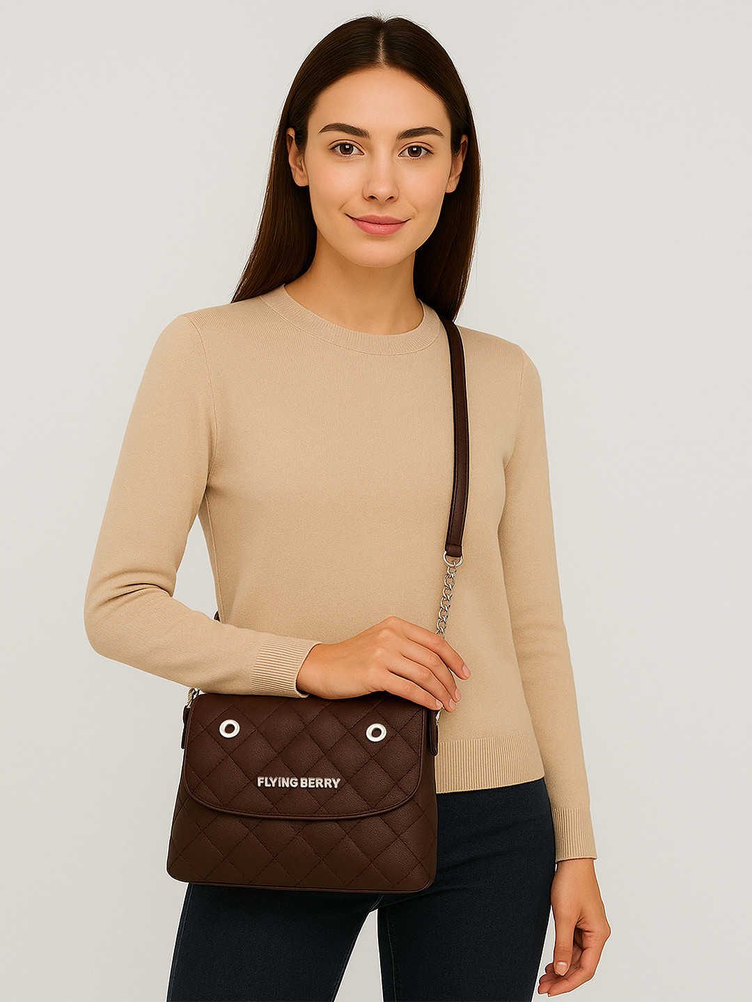 FLYING BERRY Brown Quilted Sling Bag