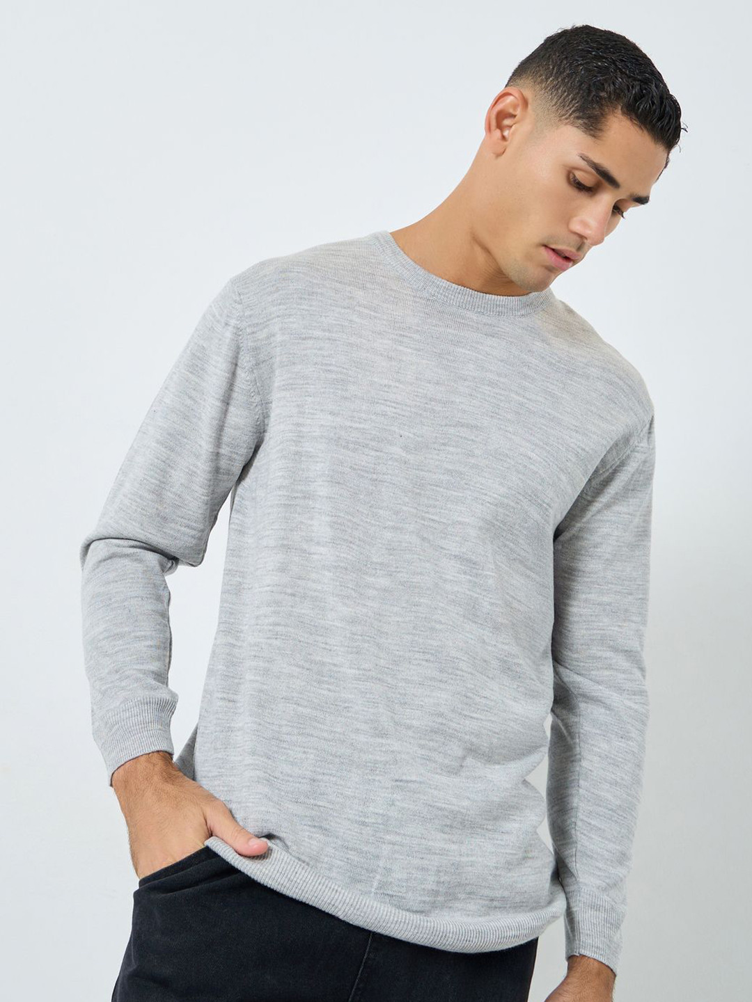 Styli Men Solid Crew Neck Sweater