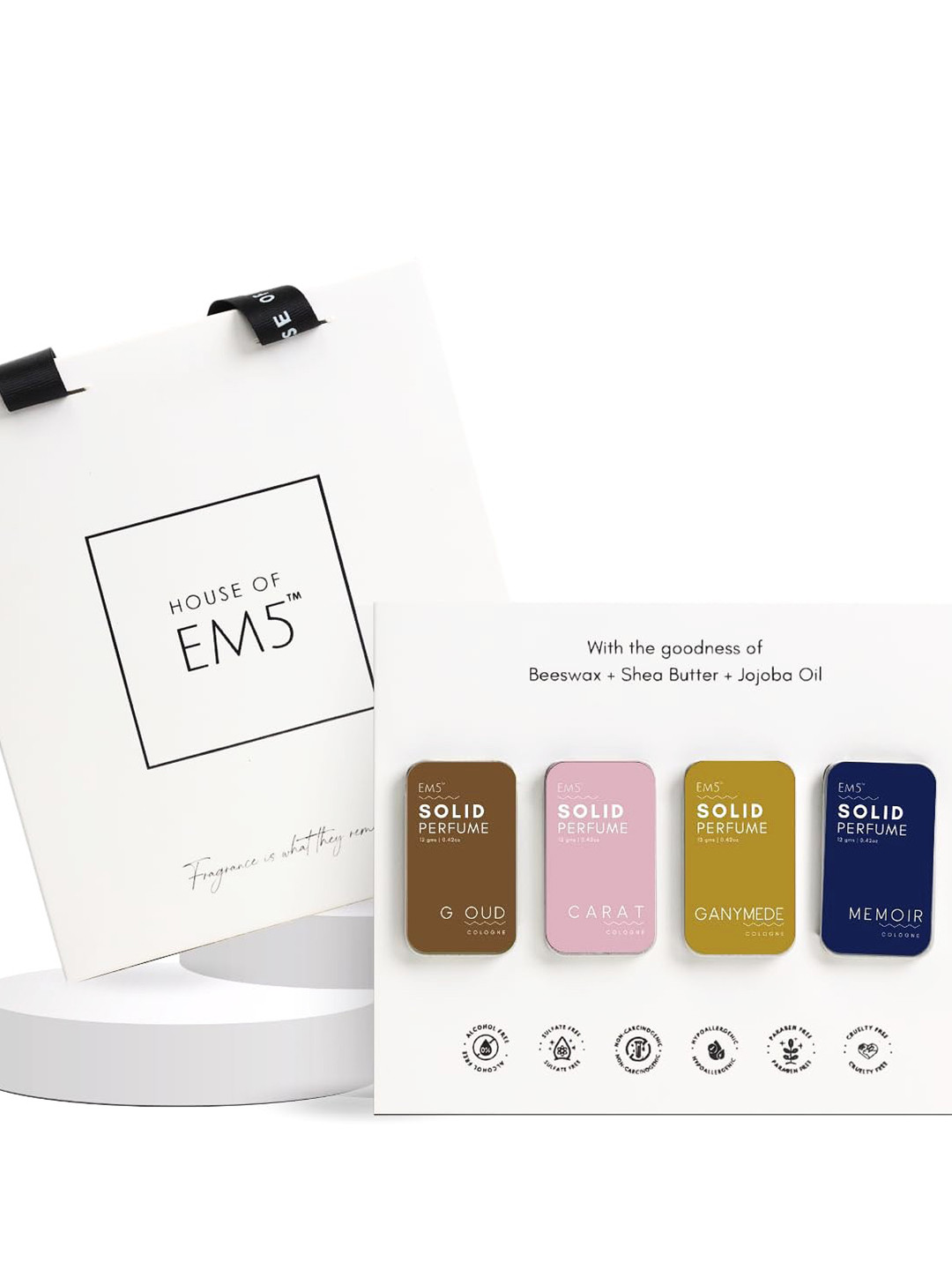 EM5 Set of 4 Solid Perfumes Memoir - Ganymede - G Oud - Carat Cologne - 12g Each