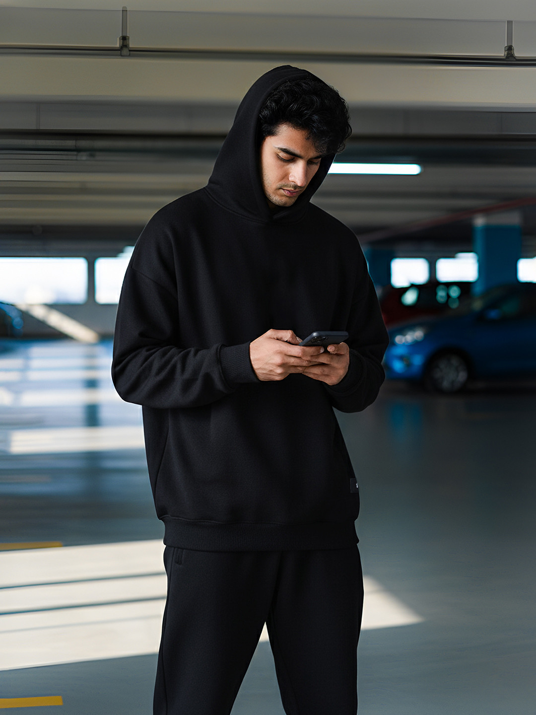 Fitkin Men Black Thermal lined Fleece Winter Hooded Sweatshirt