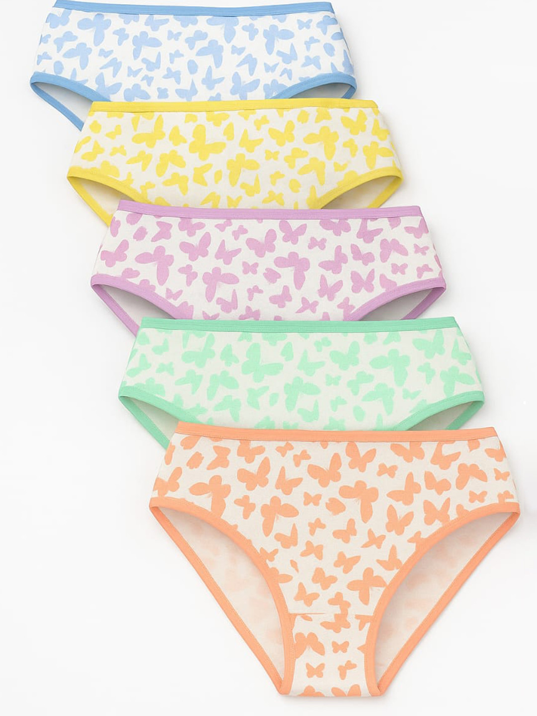 Charm n Cherish Girls Pack Of 5 Butterfly Printed Pure Cotton Basic Briefs GWBRO82