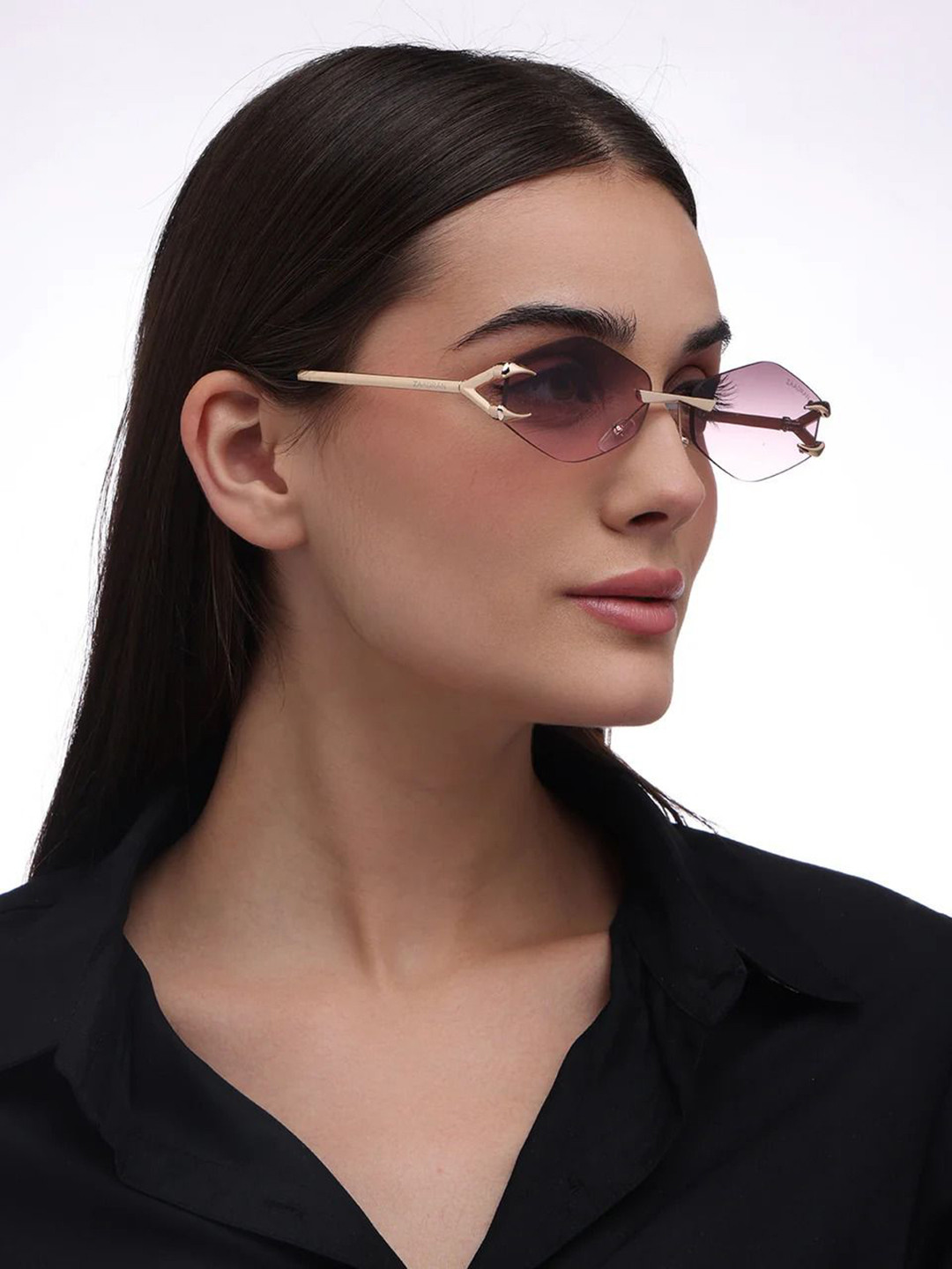 ZAADRAN Unisex Rose Kiss Wine Rimless Sunglass