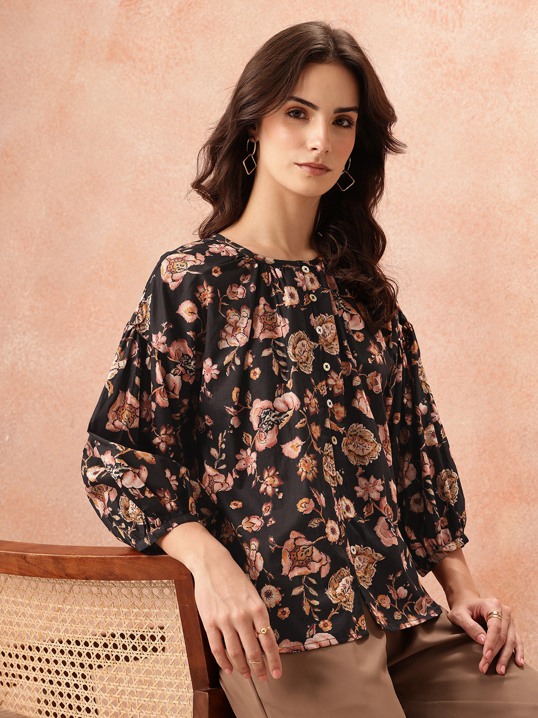Routes by All About You Floral Printed Puff Sleeves Casual Shirt
