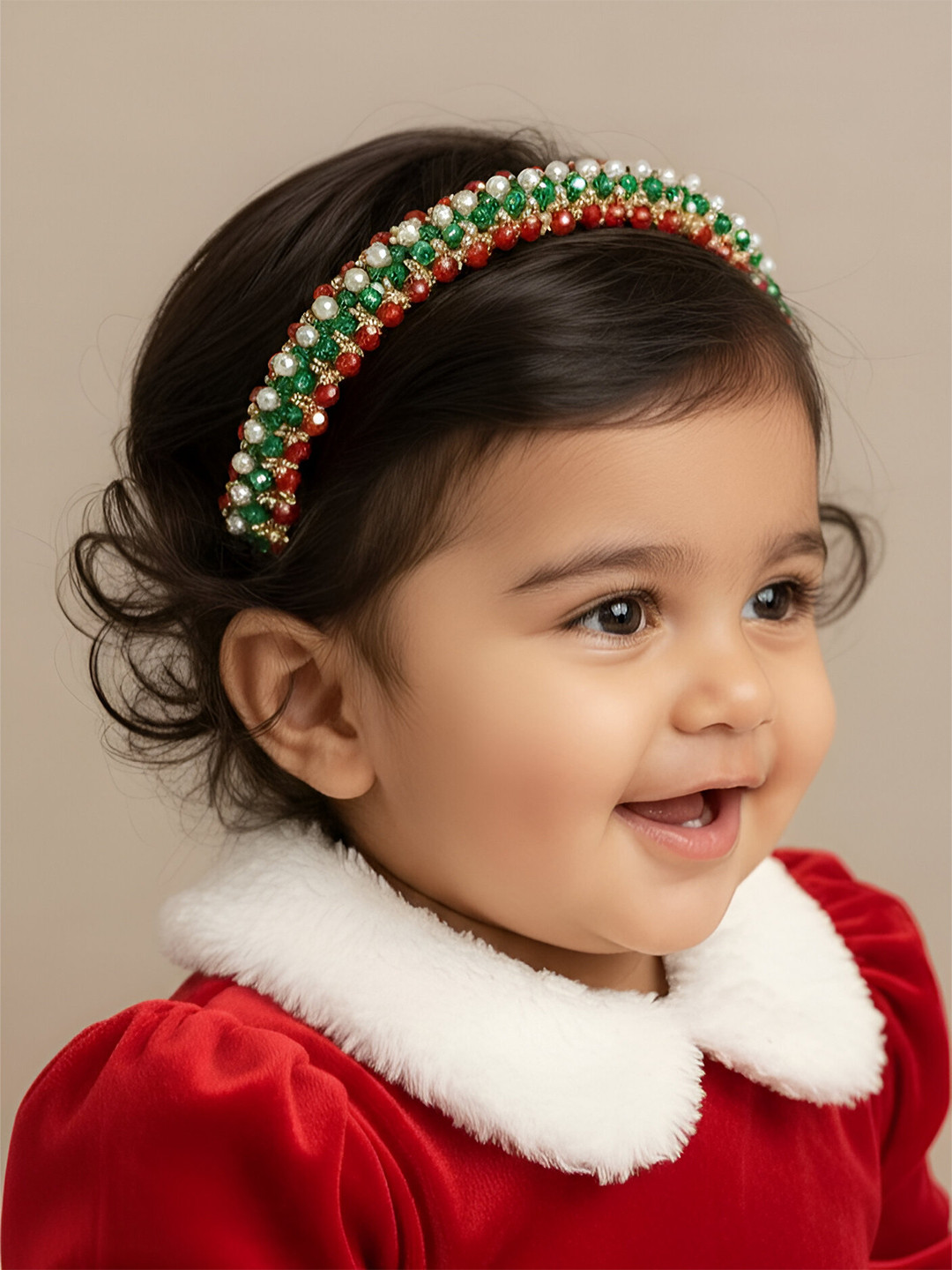 Choko Girls Beaded Headband with Tricolour Beads & Pearl Accents