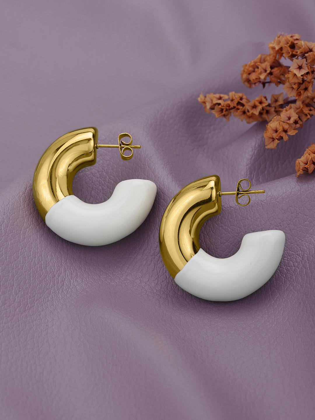 Carlton London 18K Gold Plated Crescent Dual Color Half Hoop Earring