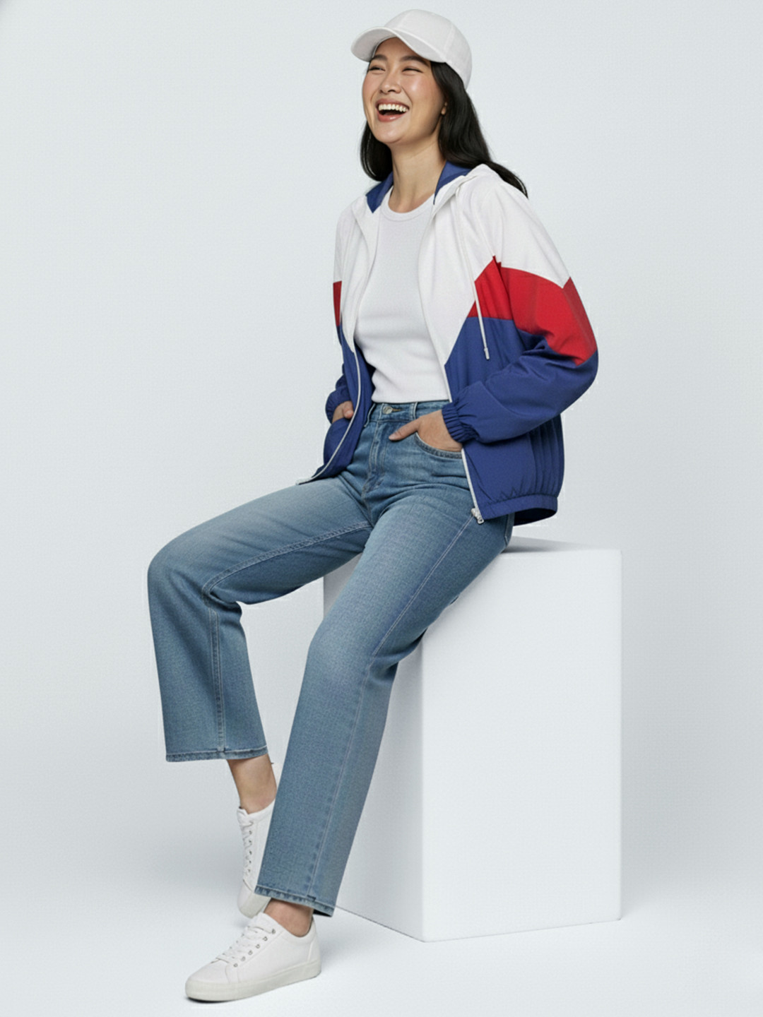 DressBerry Curve Plus Size Colourblocked Hooded Bomber Jacket