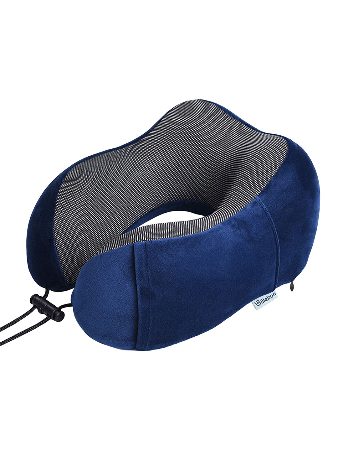 BILLEBON Blue Solid Polycotton Breathable Firm Memory Foam Travel Pillow-9 x 17 x 32 cm