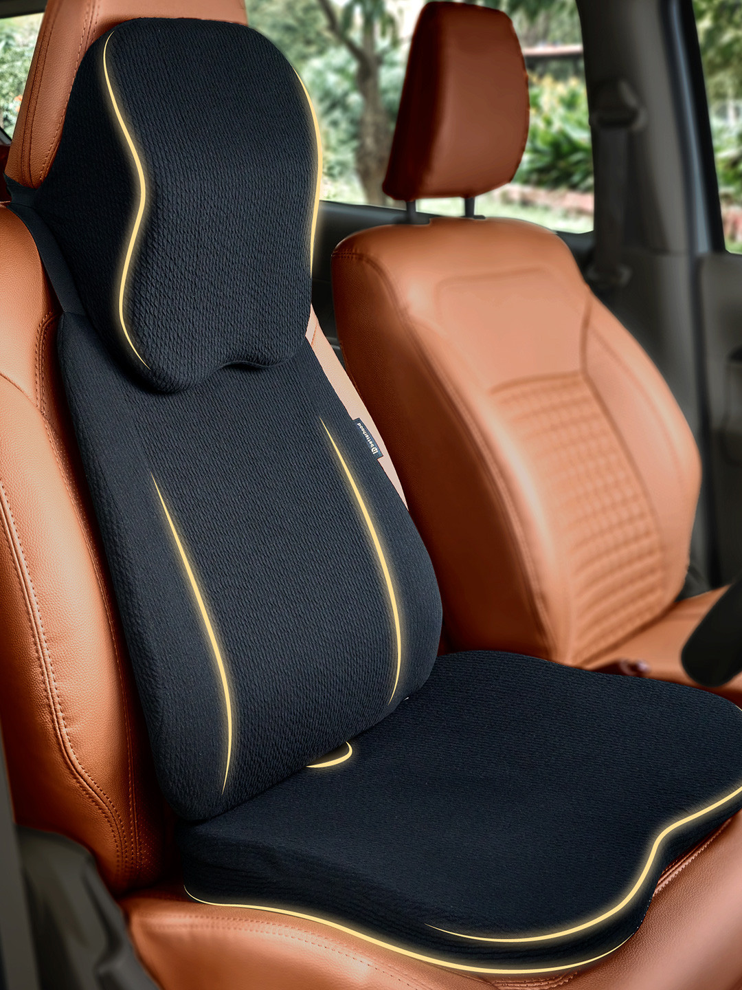 betterhood Black Memory Foam Ergonomic Neck, Lumbar Back Supoprt & Seat Car Cushion Combo