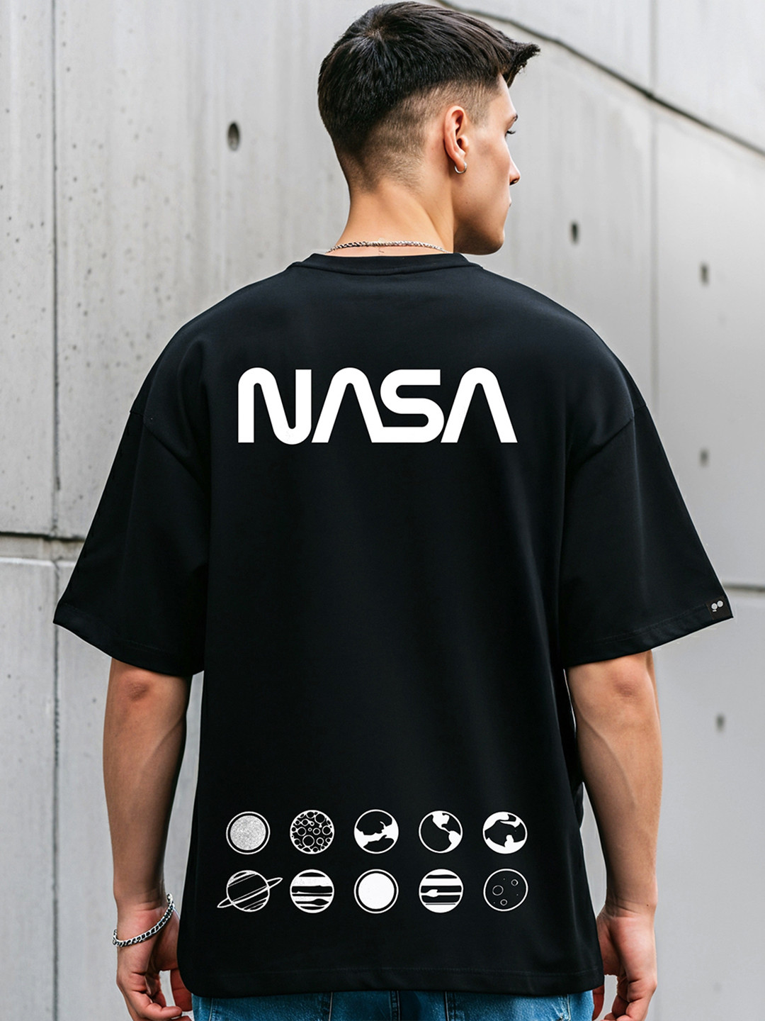 Bewakoof Men NASA Out Of The Space Graphic Printed Oversized T-shirt