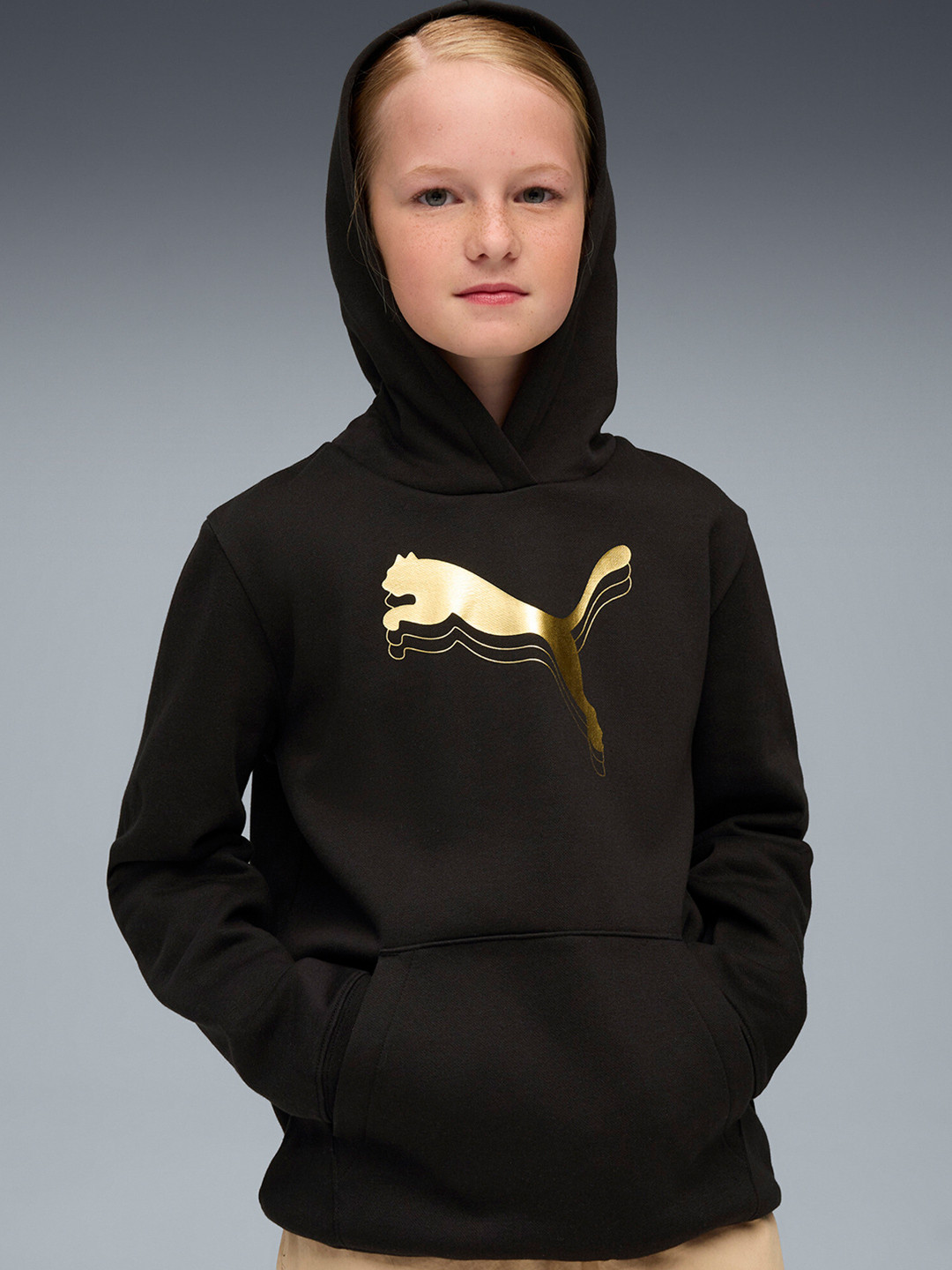 Puma Essentials Metallic Girls Solid Long Sleeves Regular Hoodie Sweatshirts