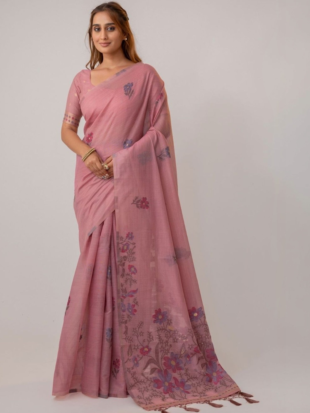 VARYAM Floral Printed Banarasi Saree