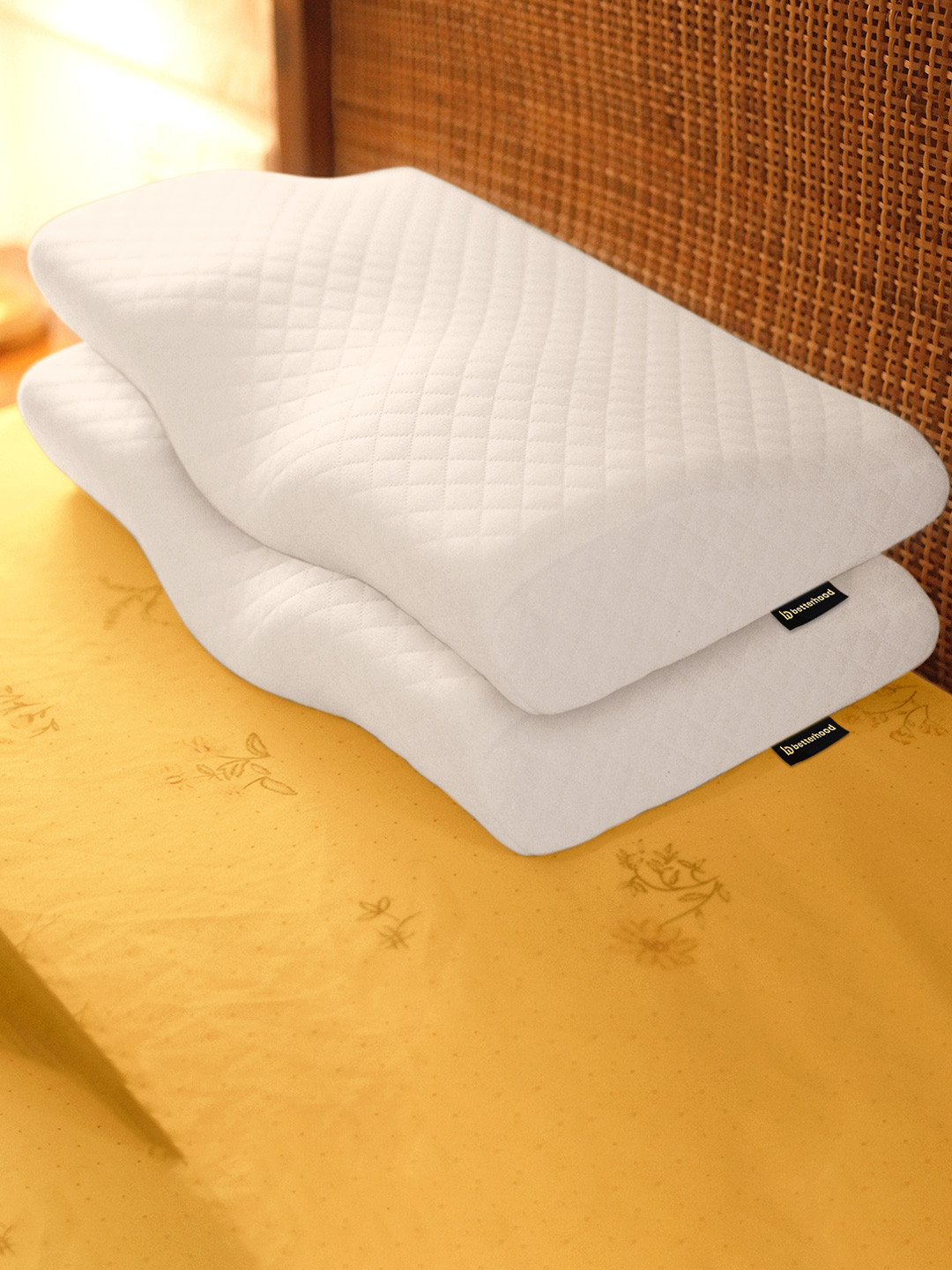 betterhood Pack of 2 White Memory Foam Ergonomic Dual Height Cervical Sleep Pillow