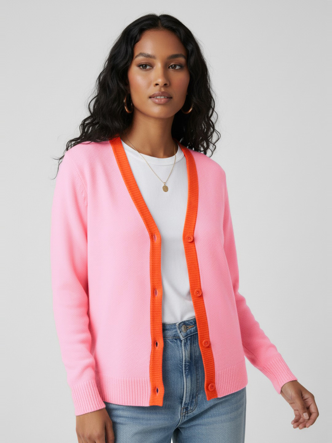 glitchez Contrast Trims Oversized Fit Cardigan