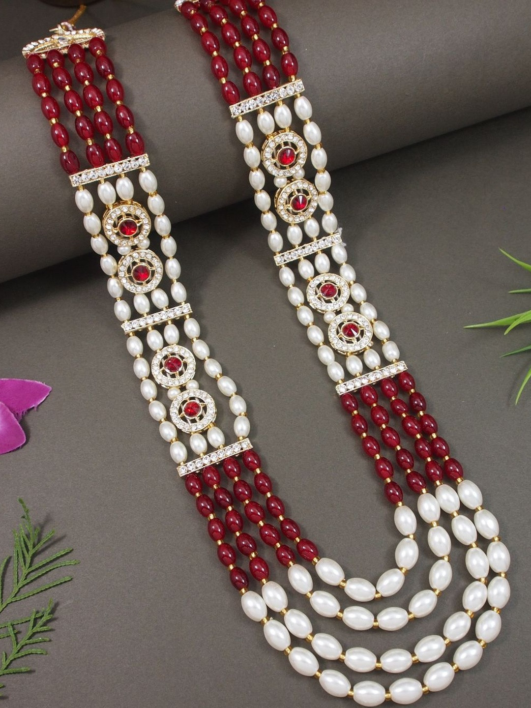 I Jewels Men Gold-Plated Artificial Stones Studded & Beaded Layered Square Shaped Necklace