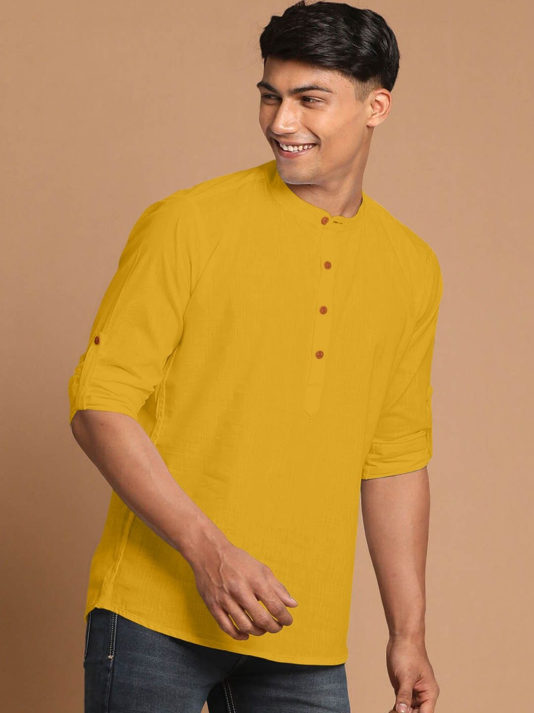 ZBIO Men Mandarin Collar Straight Full Sleeve Kurta