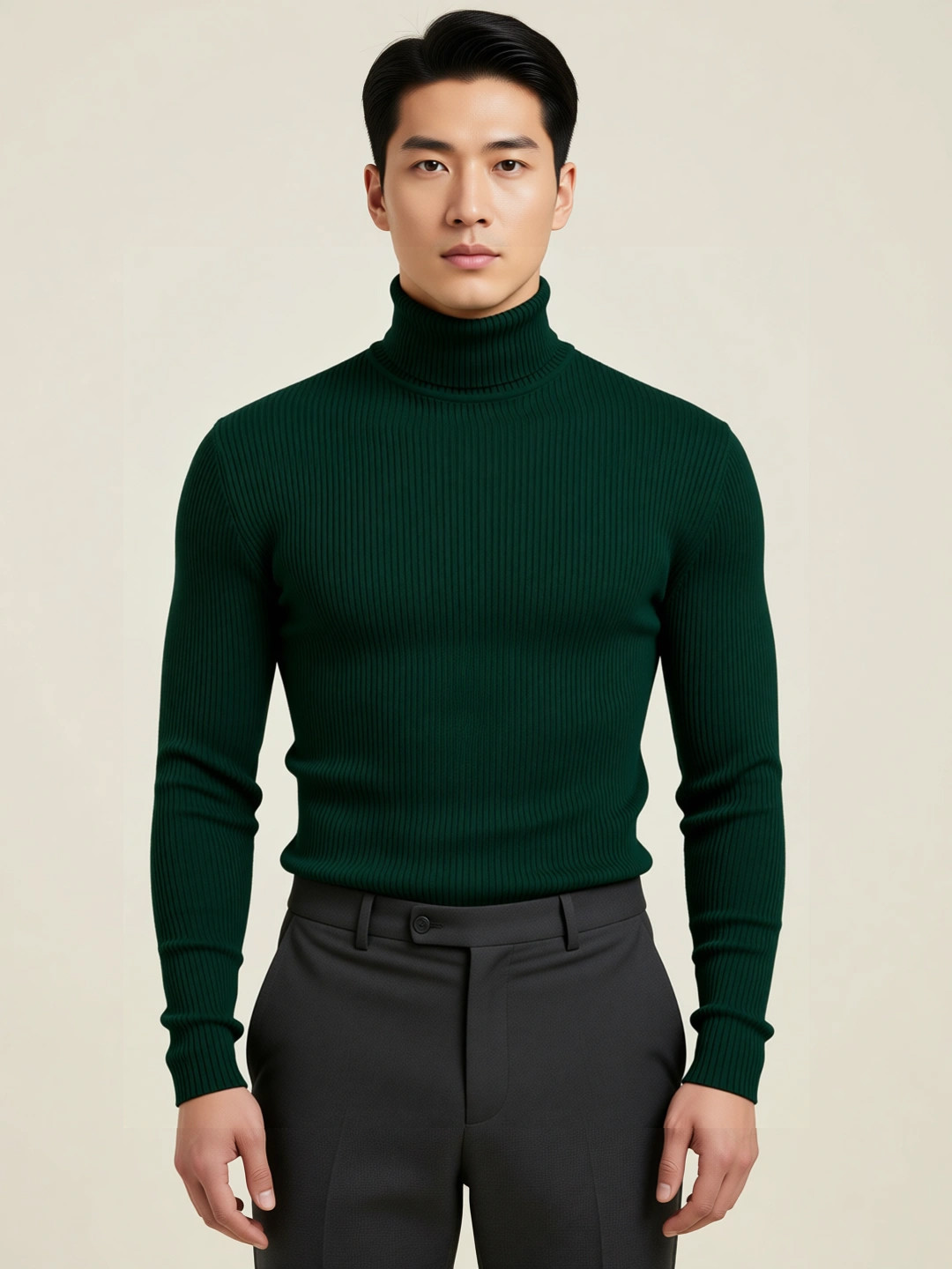 fashlook Men Ribbed Turtle Neck Long Sleeves Sweatshirt