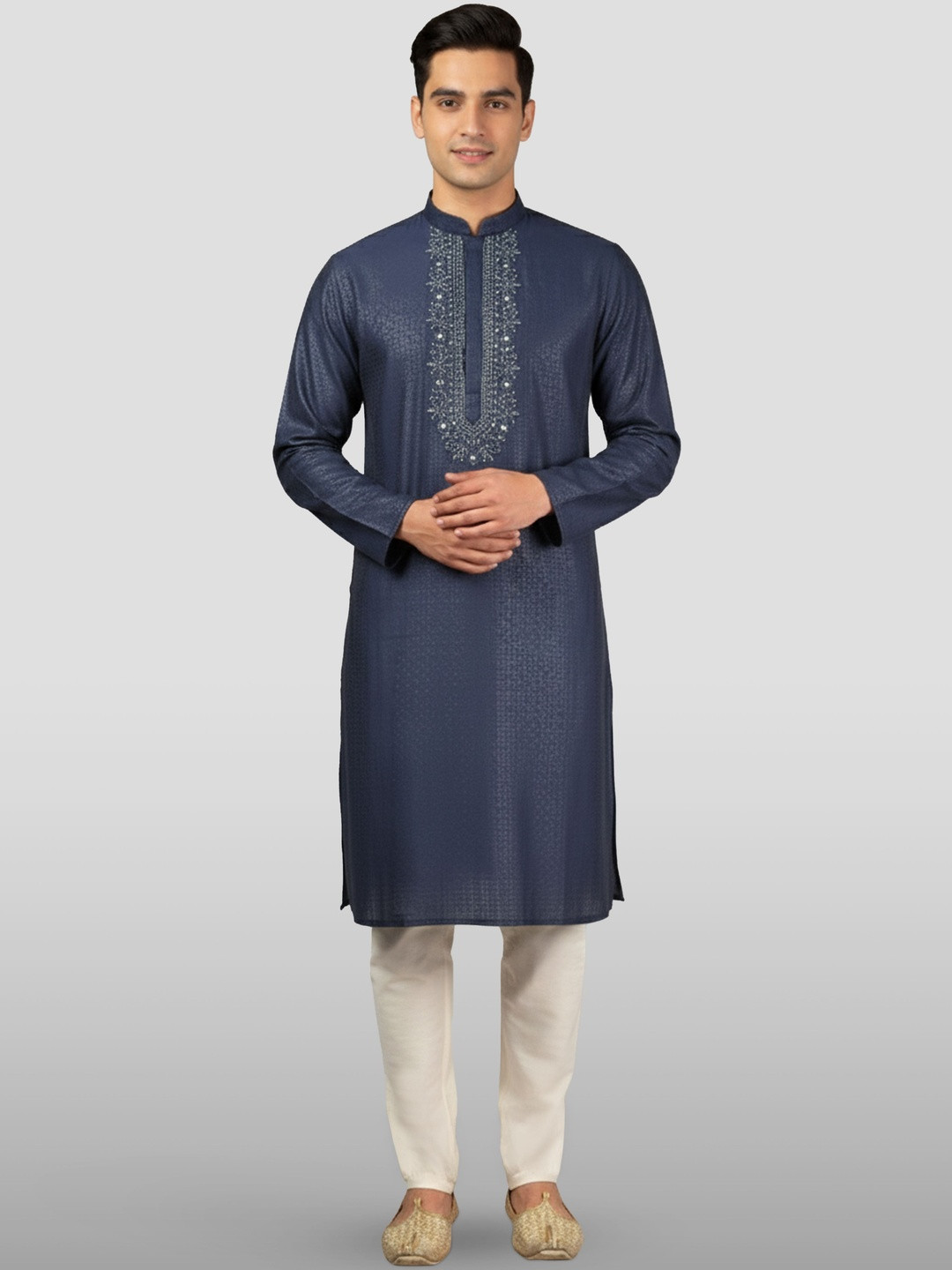 VASTRAMAY Men Yoke Design Regular Bead Work and Stones Kurta with Pyjamas