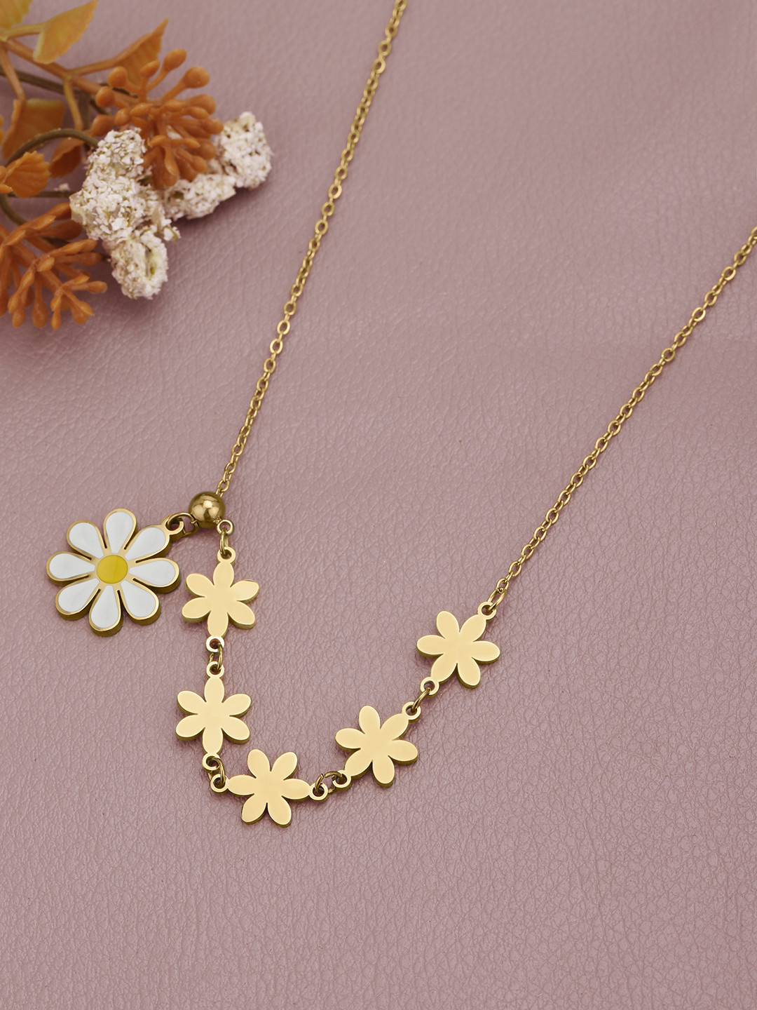 Carlton London 18K Gold Plated Multiple Floral Enamel Necklace