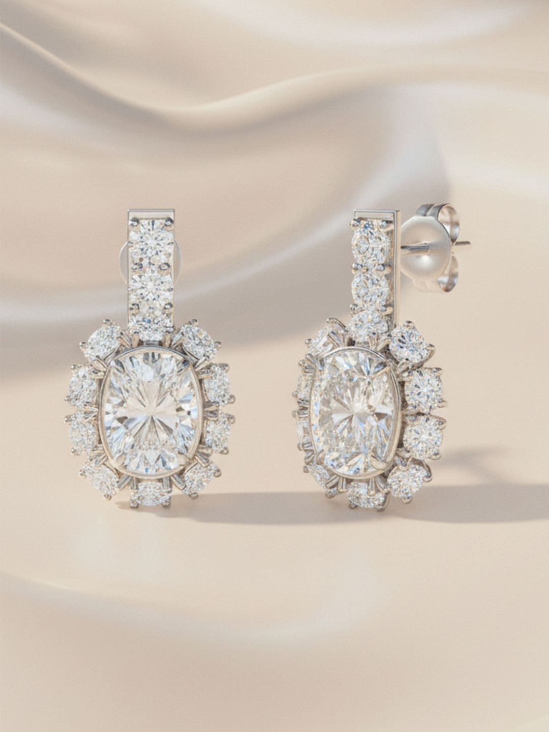 Kicky And Perky 925 Sterling Silver Rectanguler Shape Moissanite Stone Studded Earring