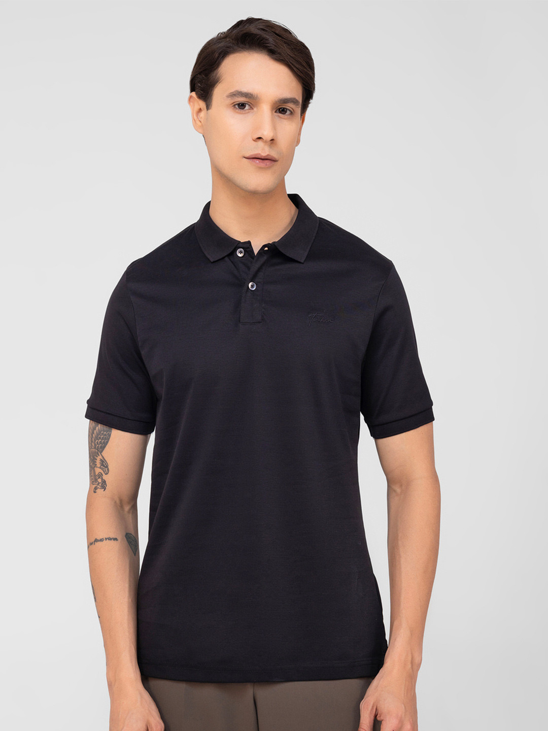 TENHEM Men Polo Collar Monochrome Pure Cotton T-shirt