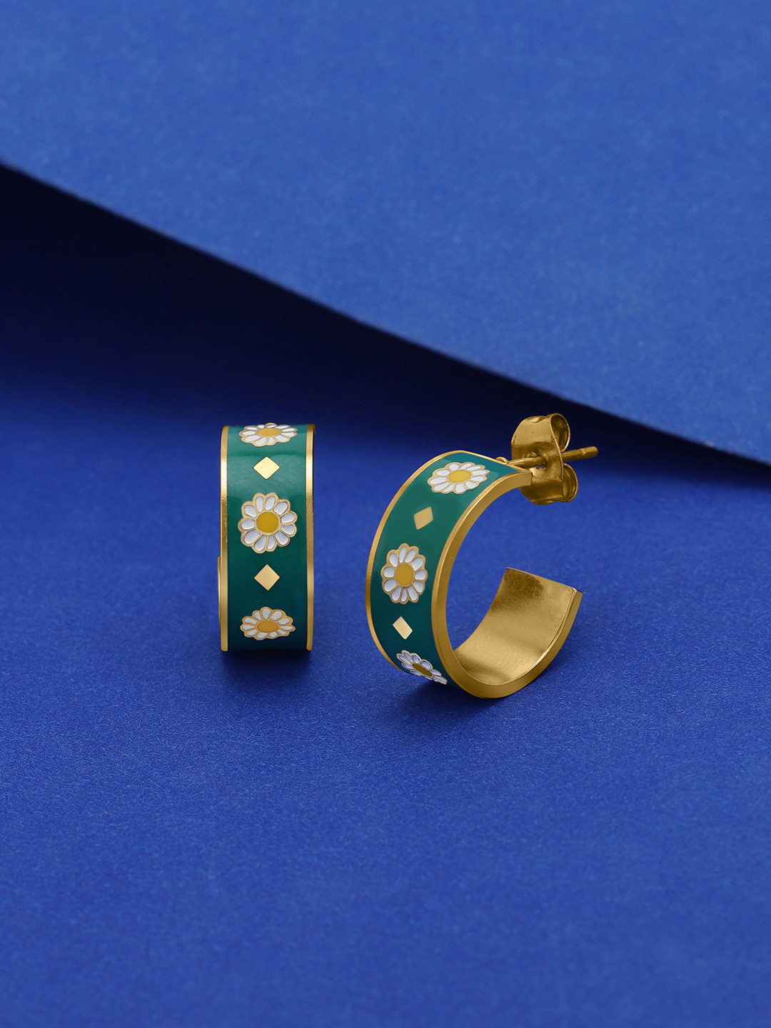 Carlton London Genz 18K Gold Plated Enamel Circular Half Hoop Earring