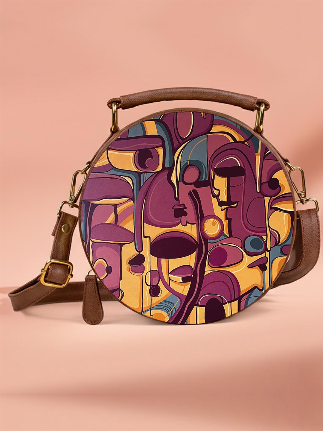 Kalankit Printed Half Moon Satchel with Applique