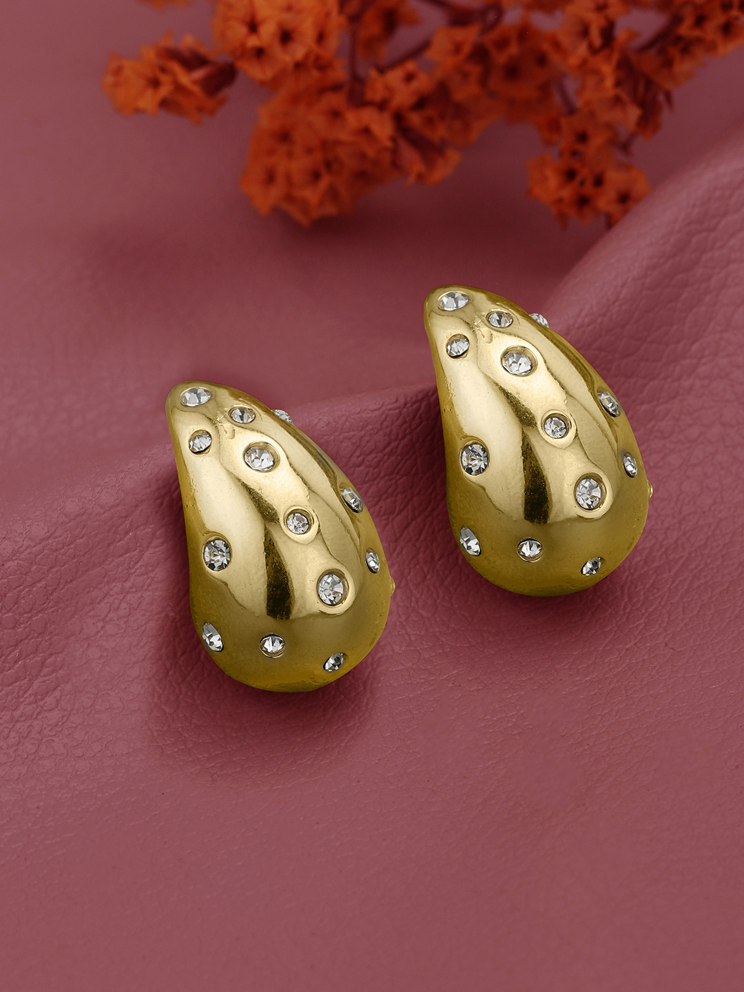 Carlton London 18K Gold Plated CZ Teardrop Bold Stud Earring