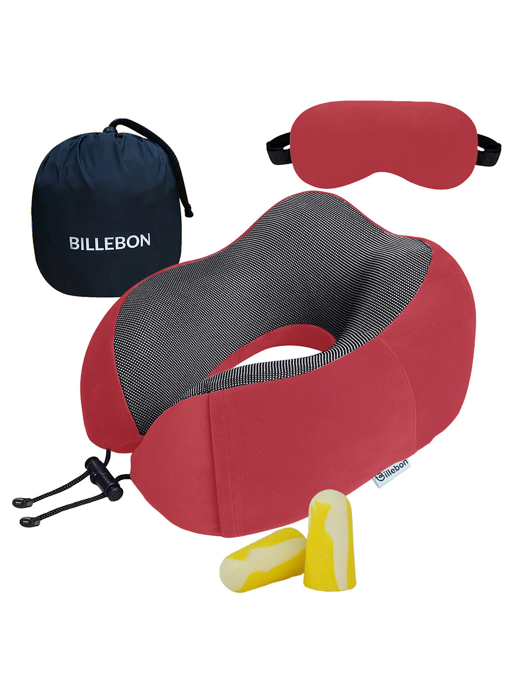 BILLEBON Red Solid Faux Velvet Breathable Firm Memory Foam Travel Pillow-9 x 17 x 32 cm