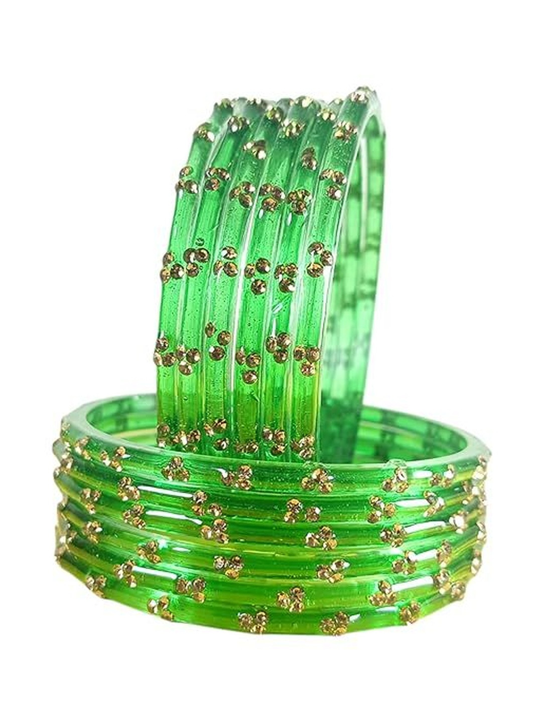 Pasovi Set Of 12 Stones Studded Glass Kashmiri Bangles