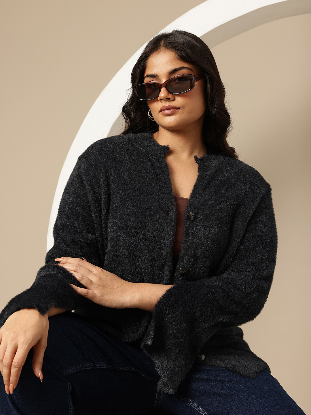Sztori Plus Size Fuzzy Cardigan