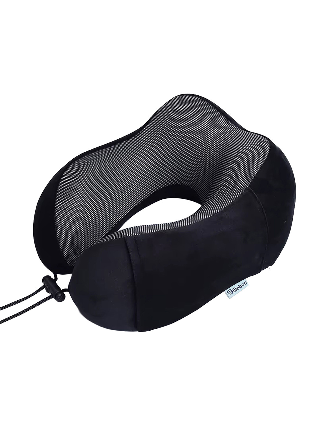 BILLEBON Black Solid Polycotton Breathable Firm Memory Foam Travel Pillow-20 x 10 x 3 cm