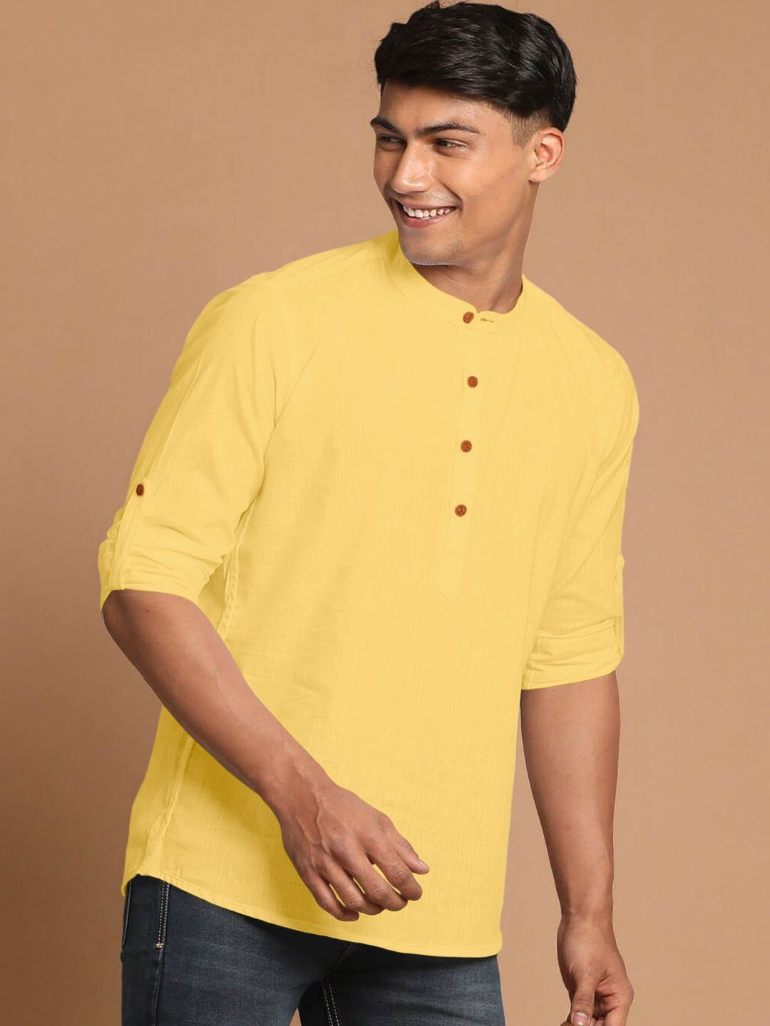 ZBIO Men Mandarin Collar Straight Full Sleeve Kurta