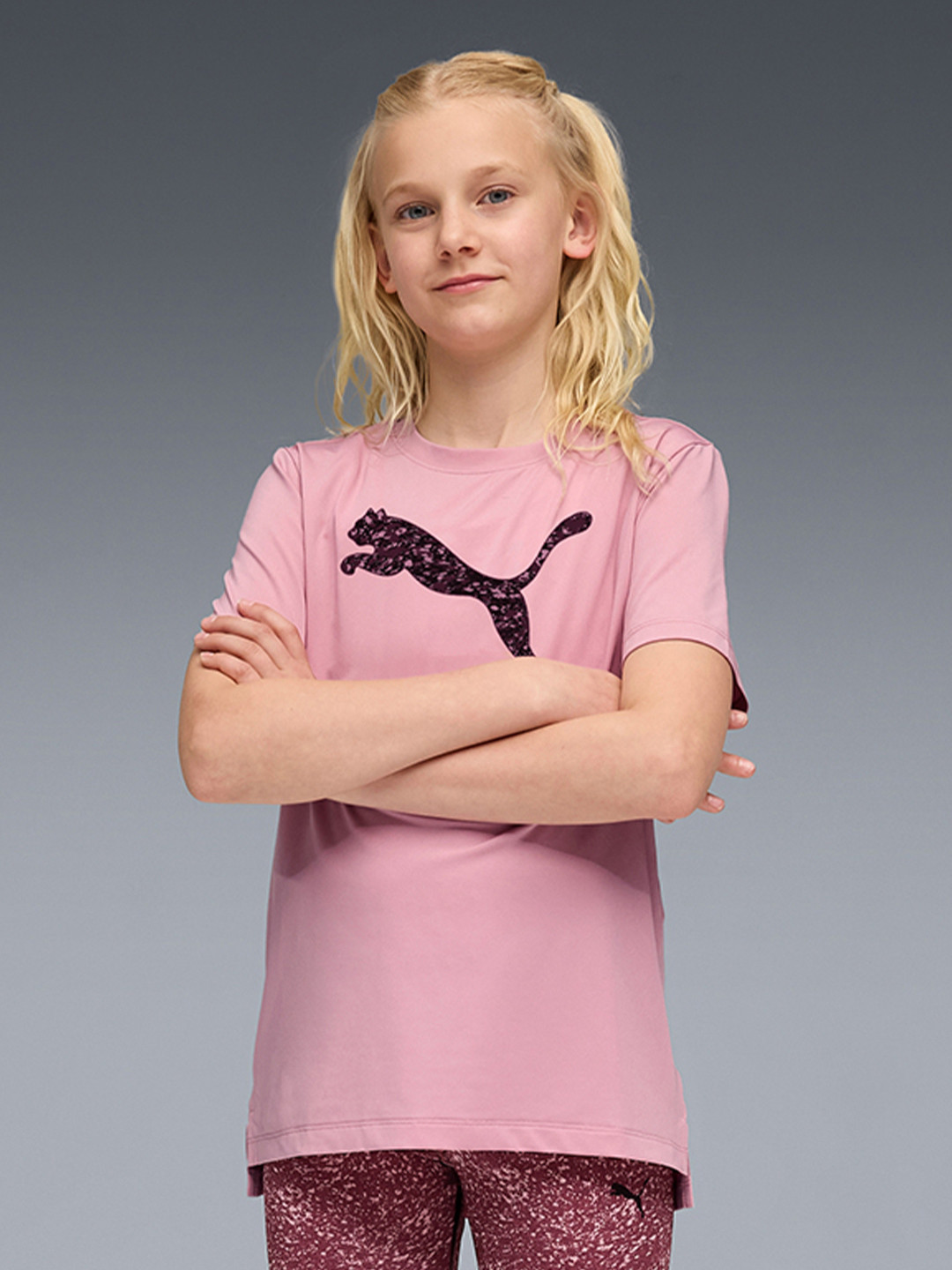 Puma Girls Train All Day ESS Brand Logo Printed Graphic T Shirt